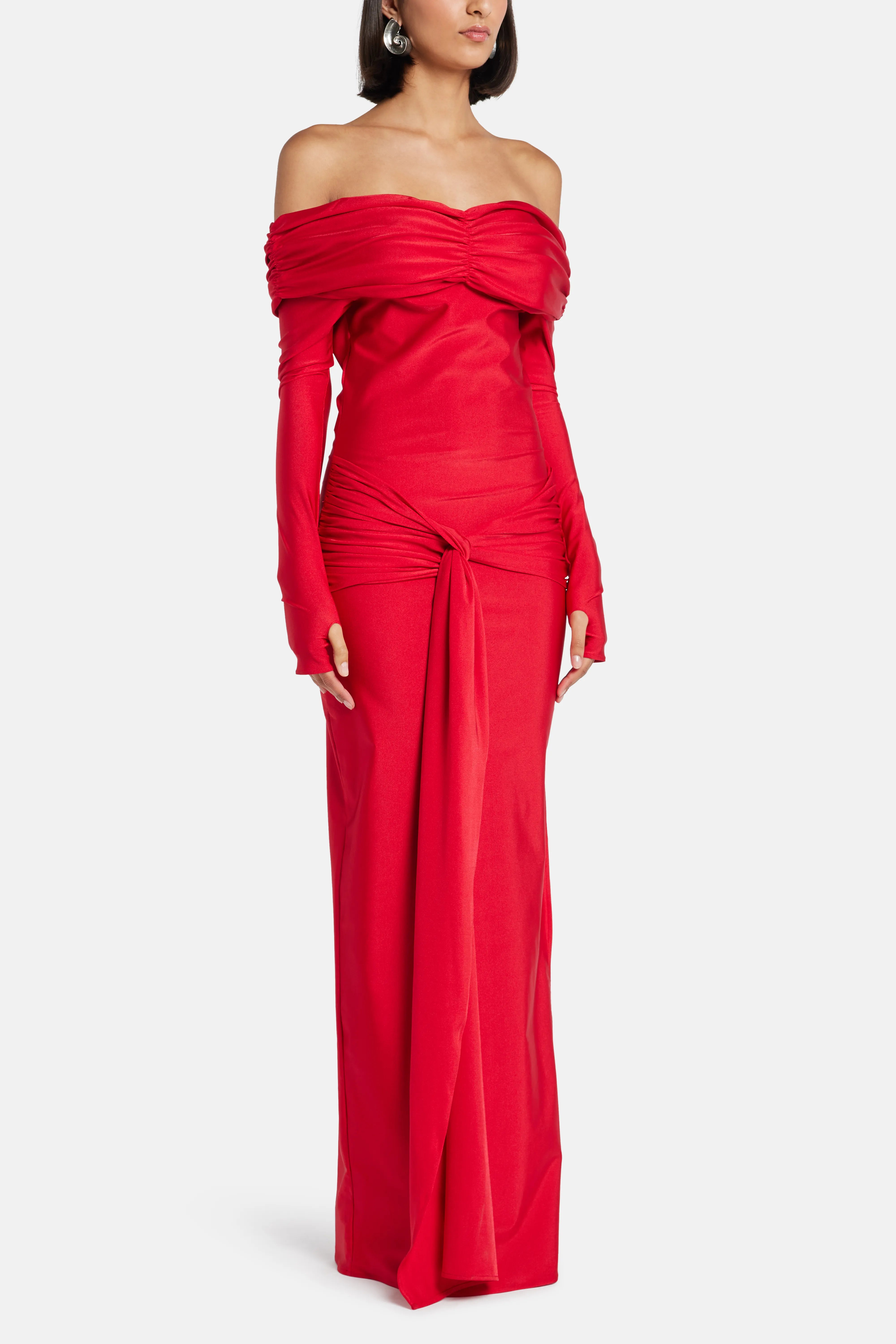 Haiku Off Shoulder Maxi Dress in Red