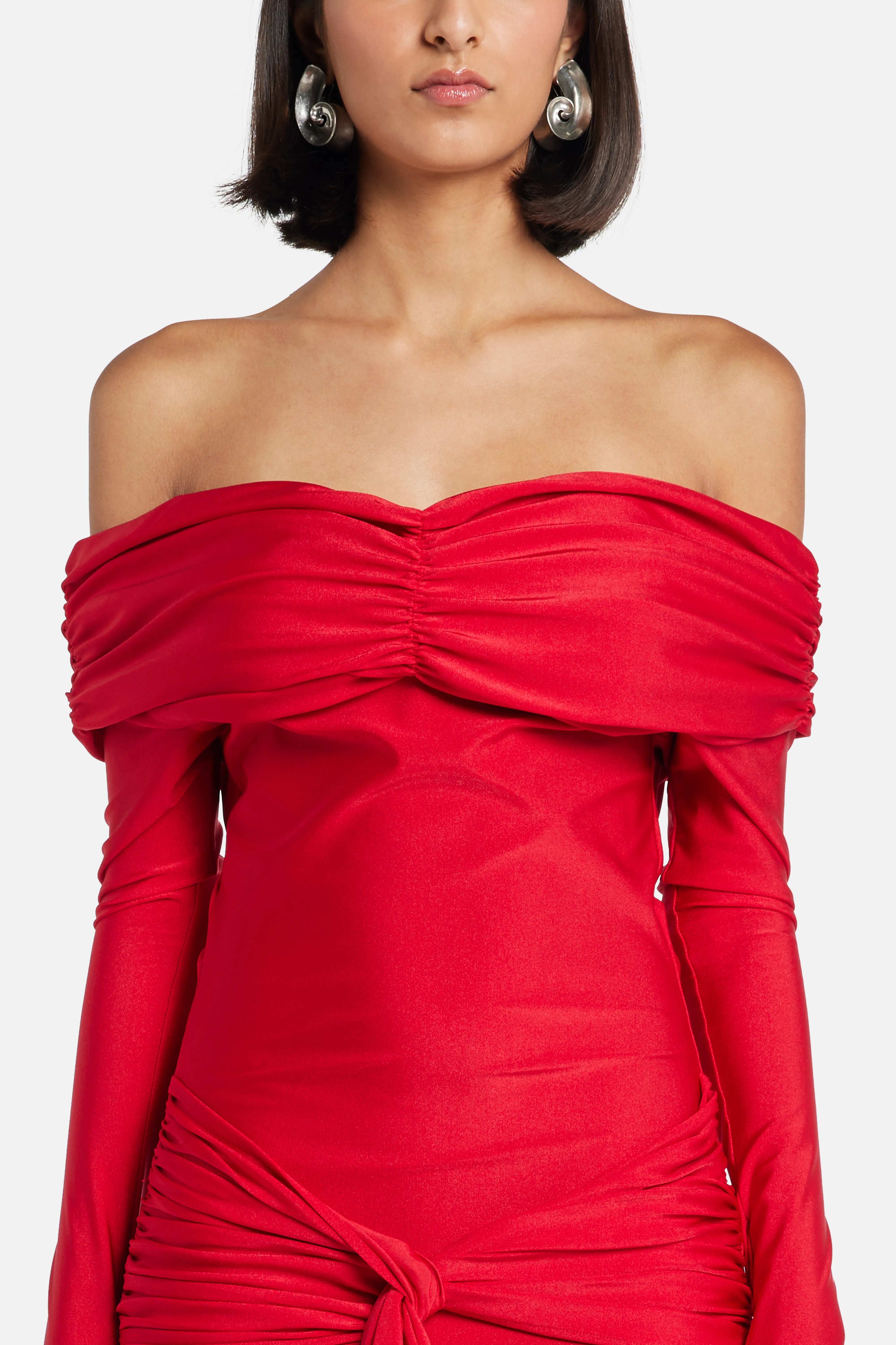 Haiku Off Shoulder Maxi Dress in Red