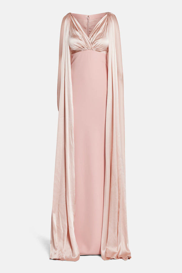 Aiman V Neck Cape Sleeves Evening Gown in PInk