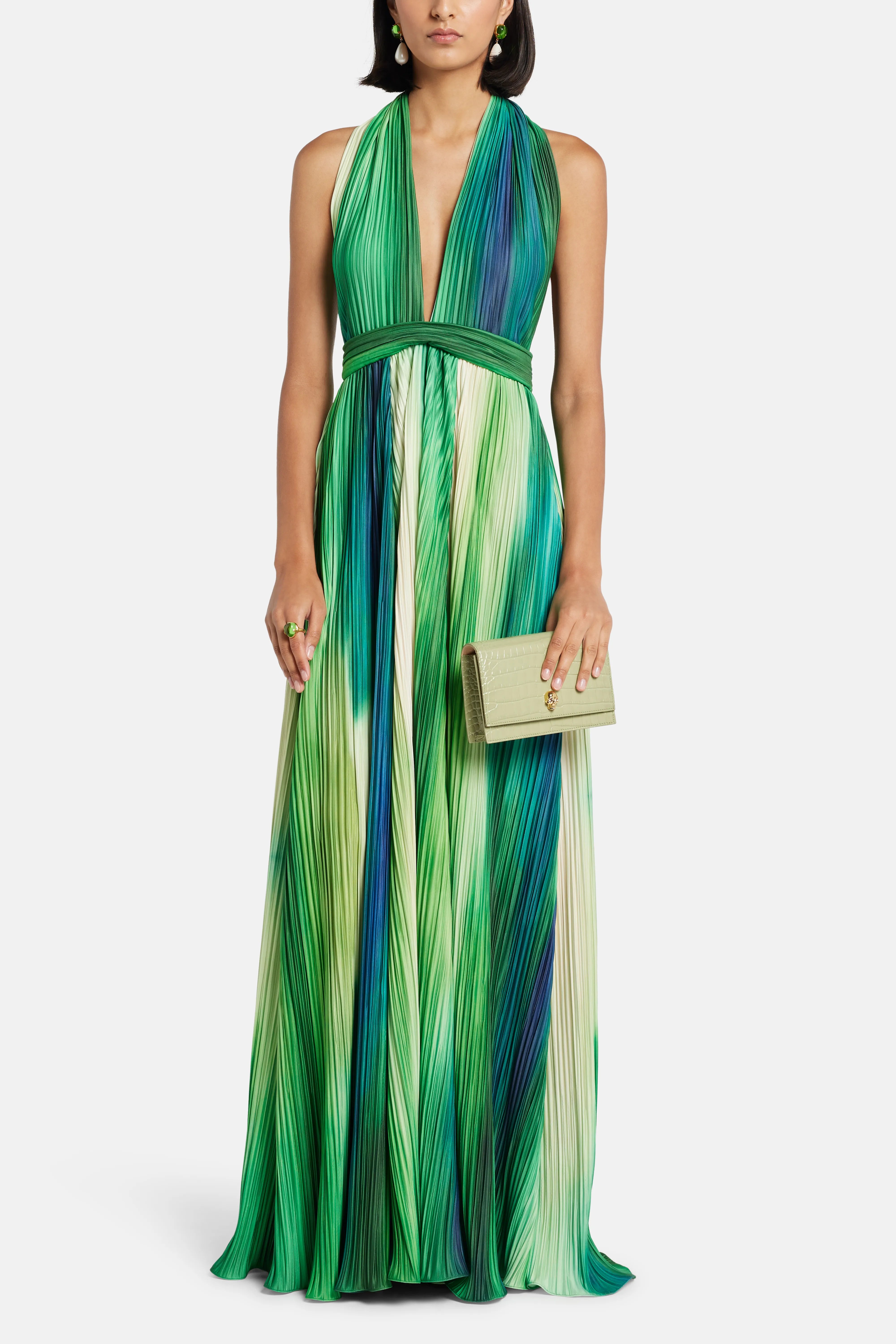 Afluente V-Neck Sleeveless Maxi Dress in Green