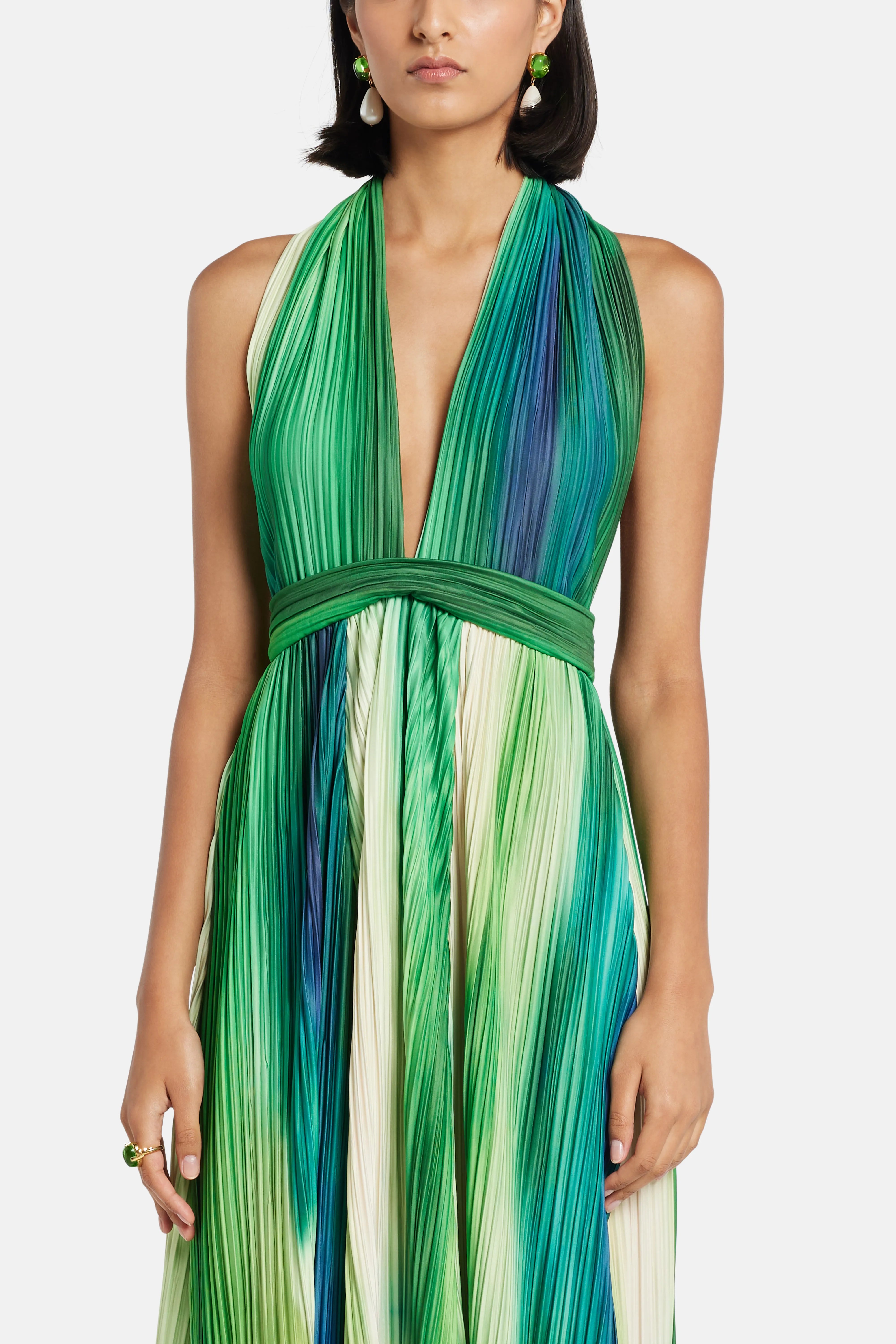 Afluente V-Neck Sleeveless Maxi Dress in Green