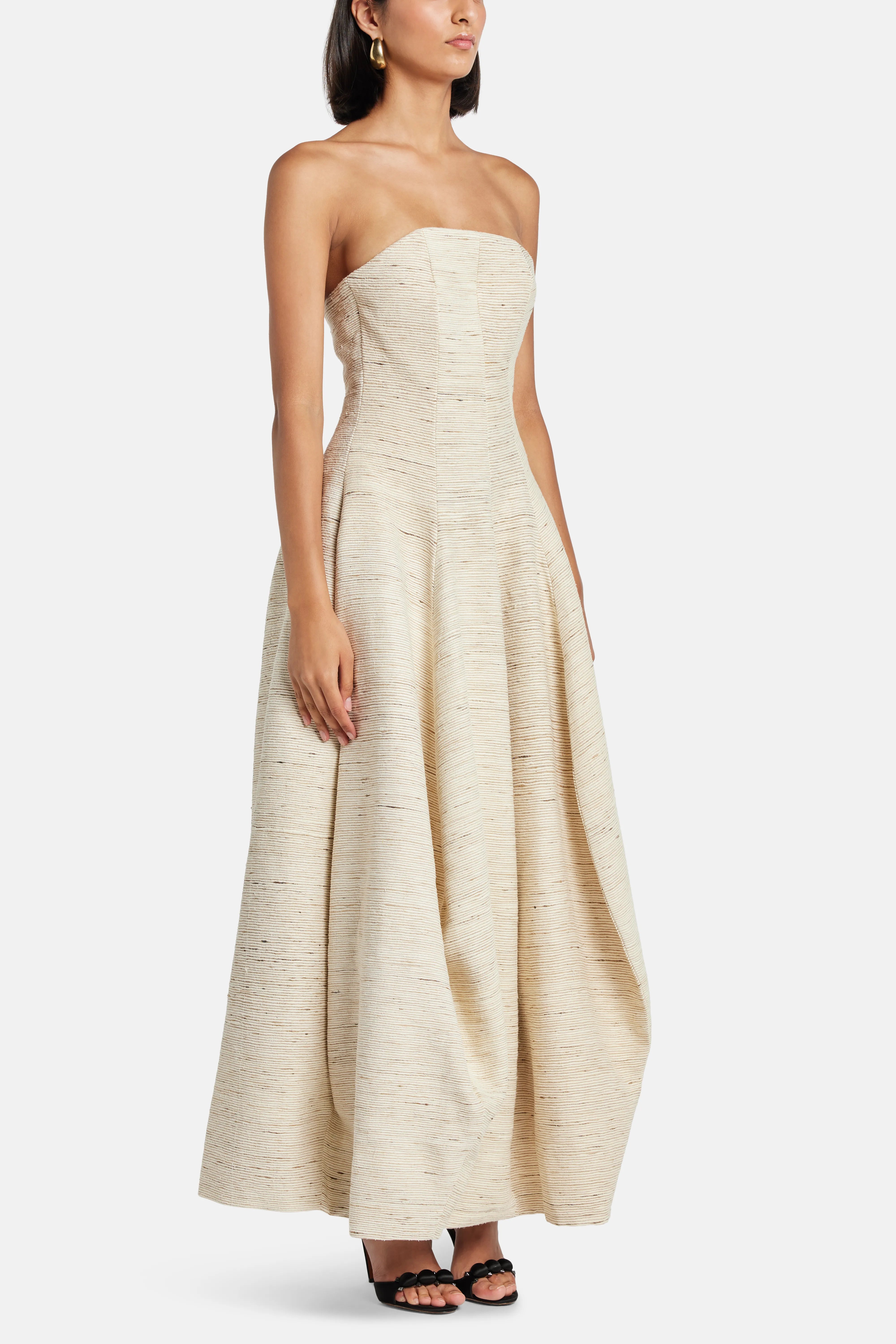 Santo Domingo Strapless Silk Maxi Dress in Beige
