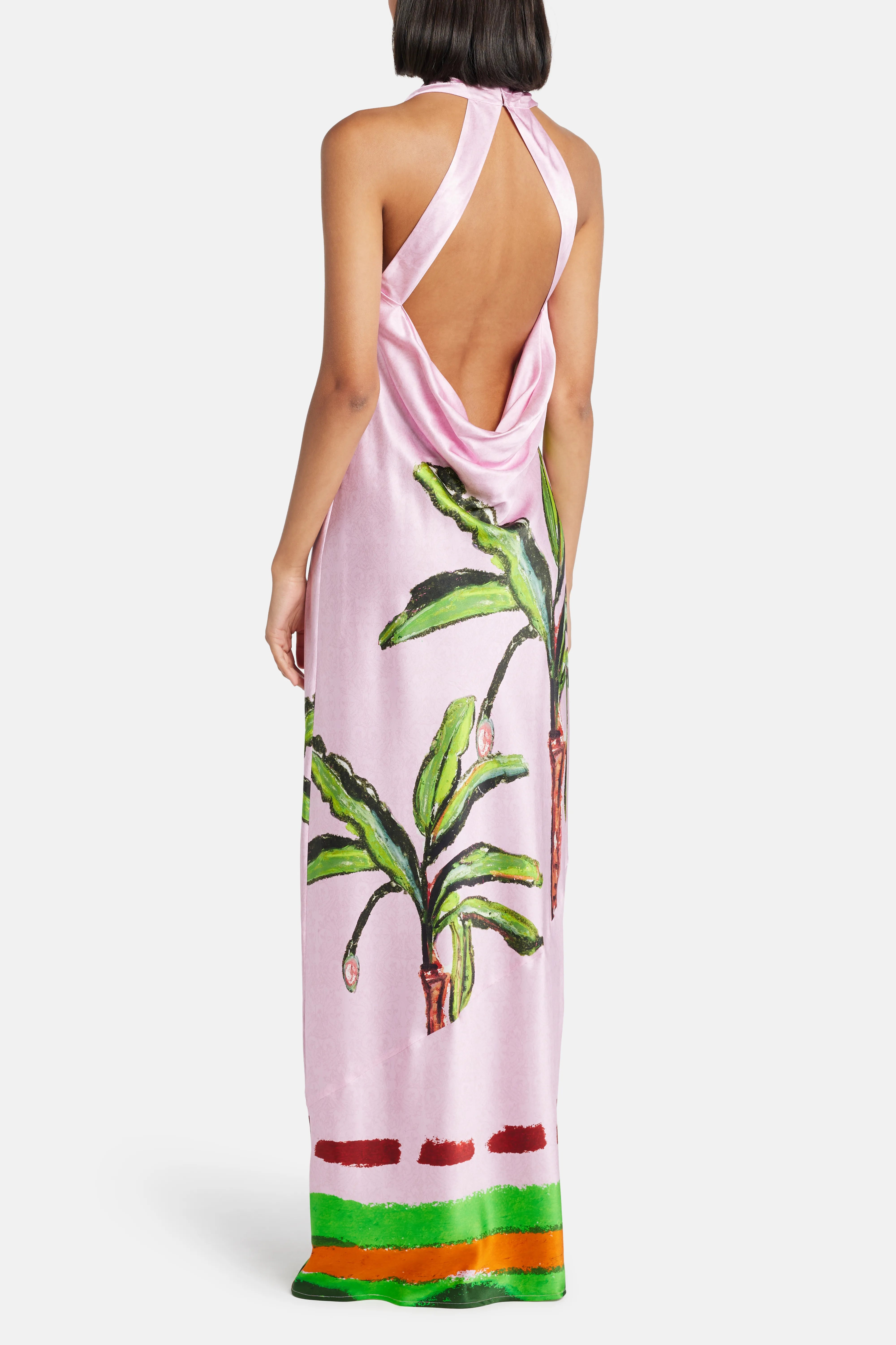 Kumulau Draped Back Sleeveless Silk Maxi Dress in Pink