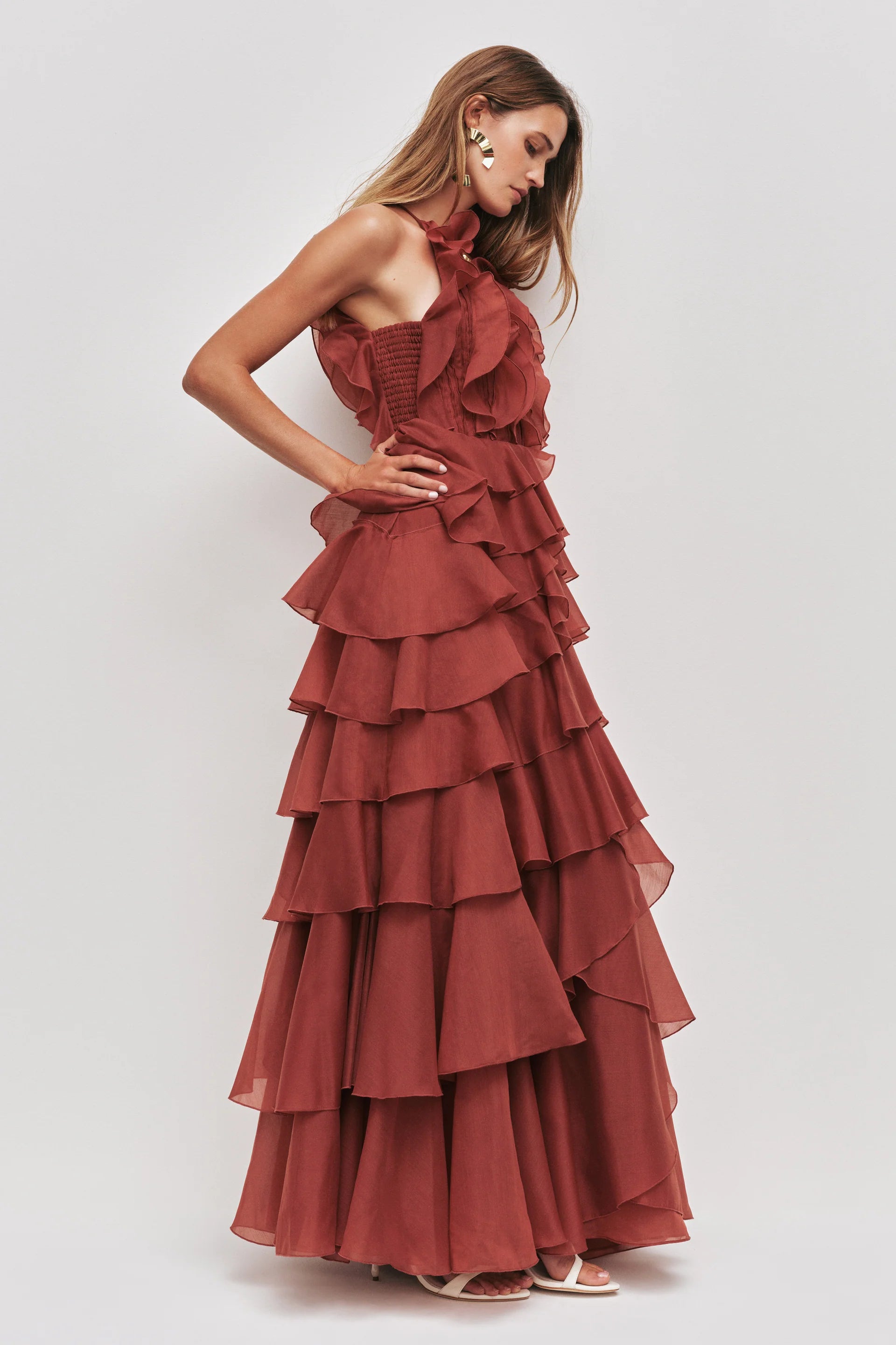 Cleo Sleeveless Maxi Dress In Brown