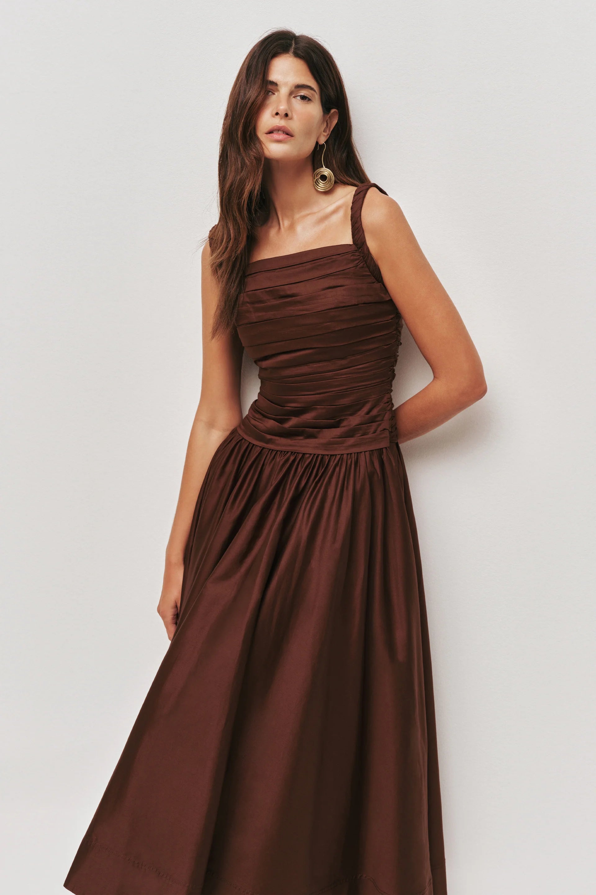 Star Sleeveless Midi Dress Brown
