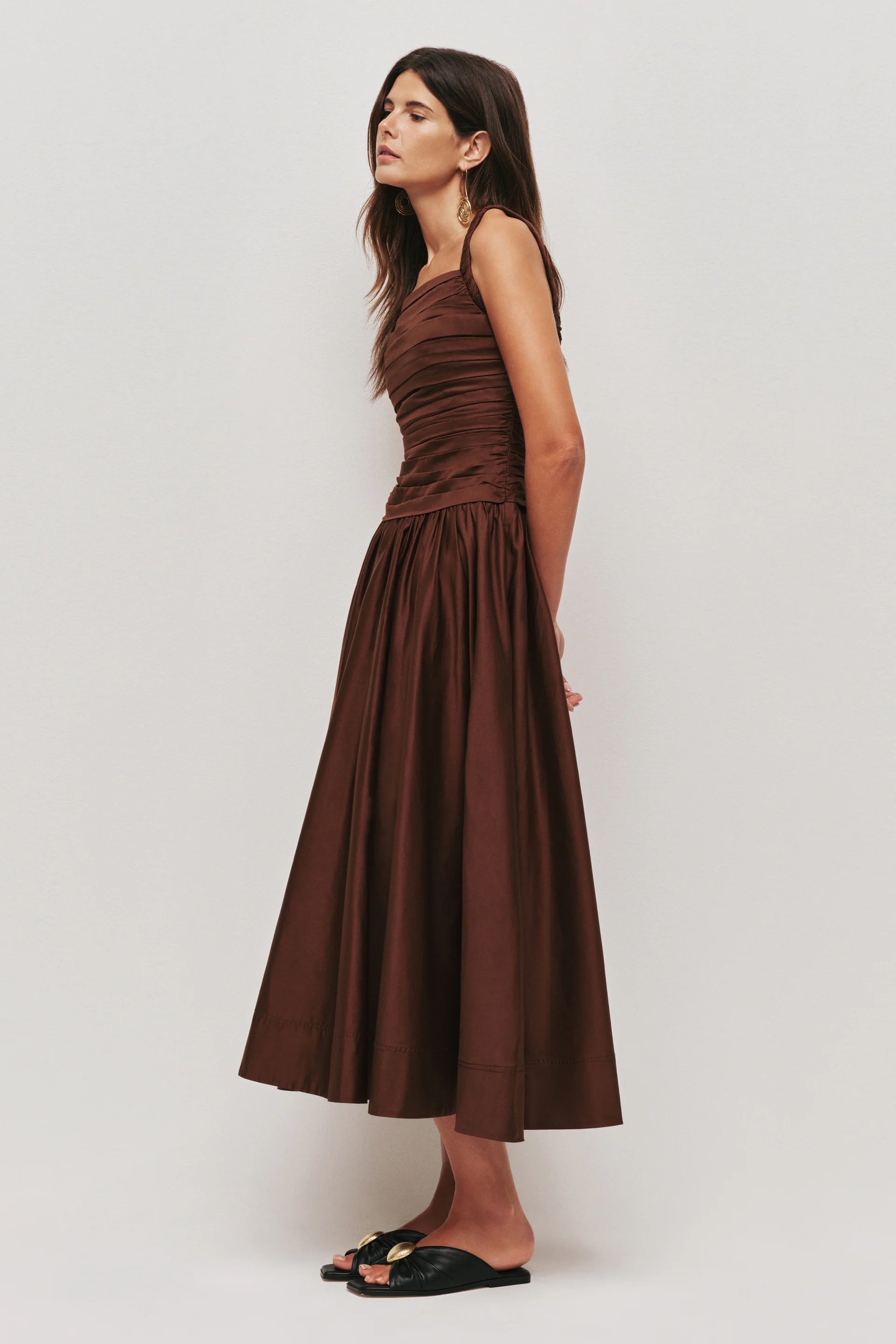 Star Sleeveless Midi Dress Brown