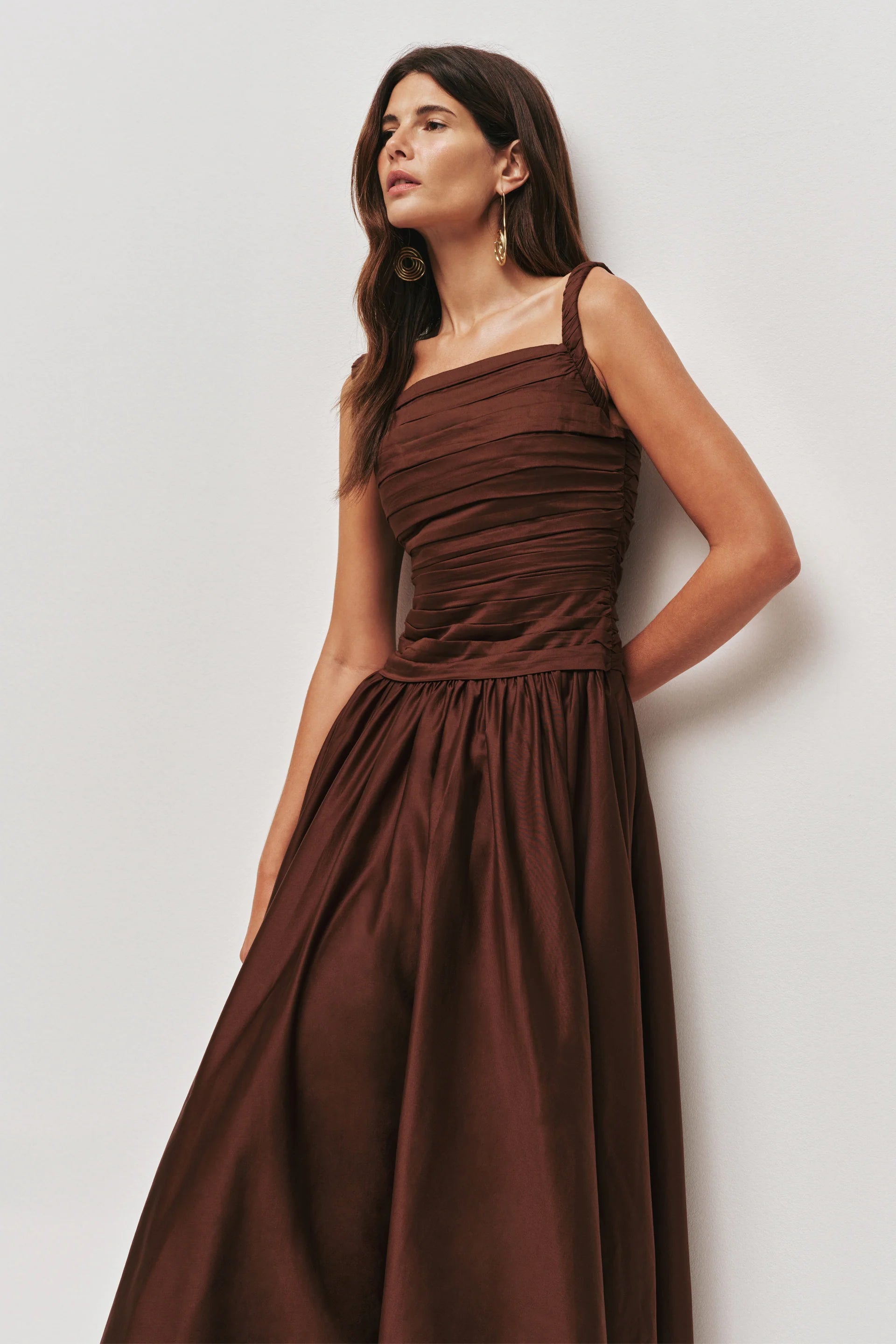 Star Sleeveless Midi Dress Brown