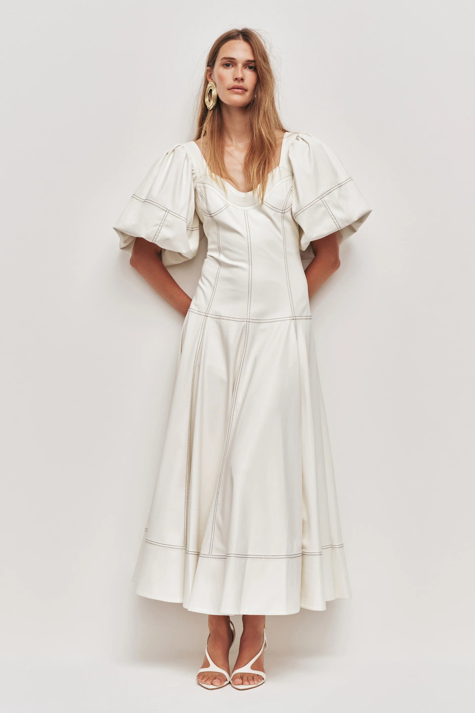 Shop the Ether Puff Sleeves Maxi Dress In Beige Shop the Ether Puff Sleeves Maxi Dress In Beige