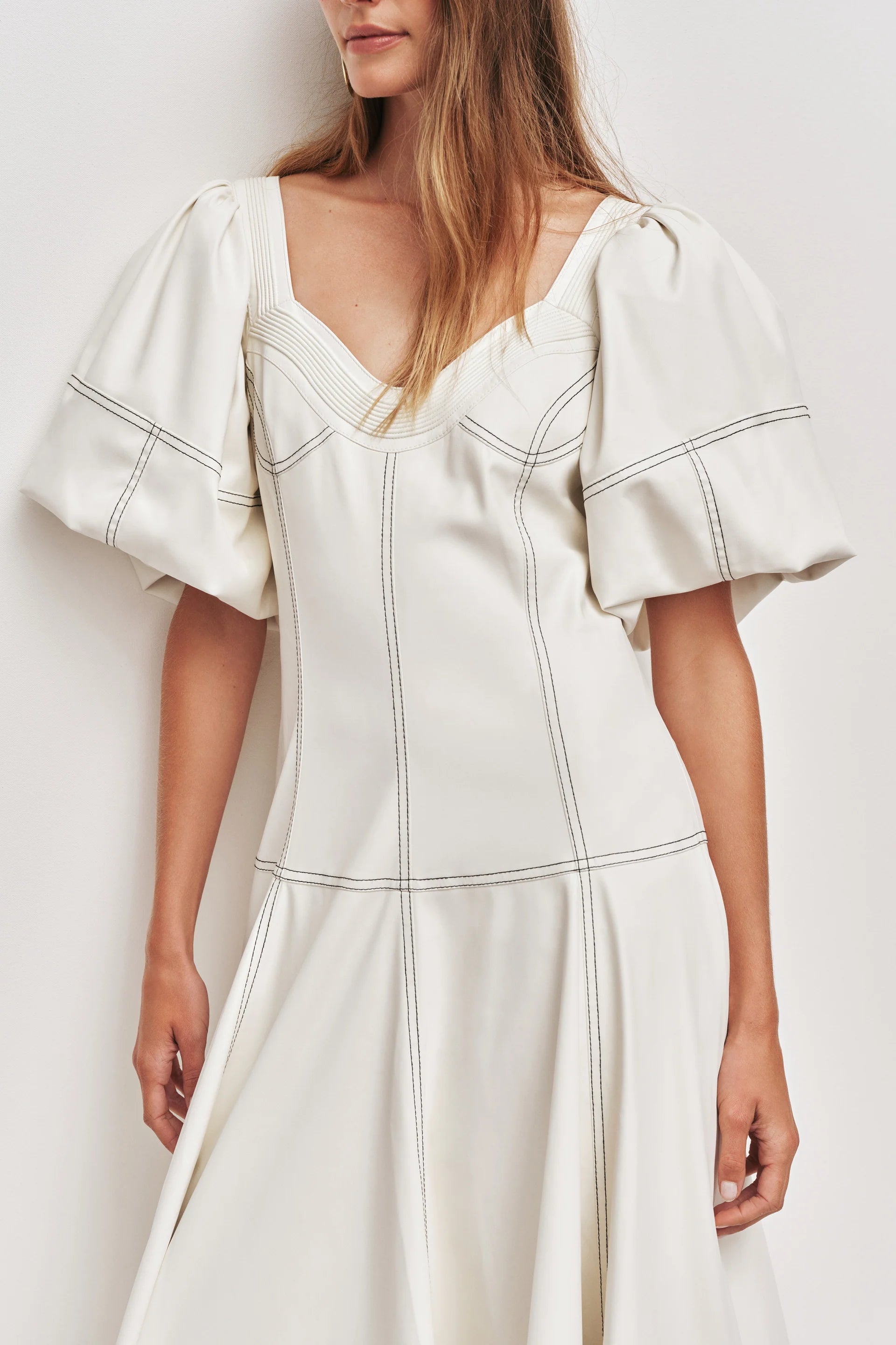 Ether Puff Sleeves Maxi Dress In Beige
