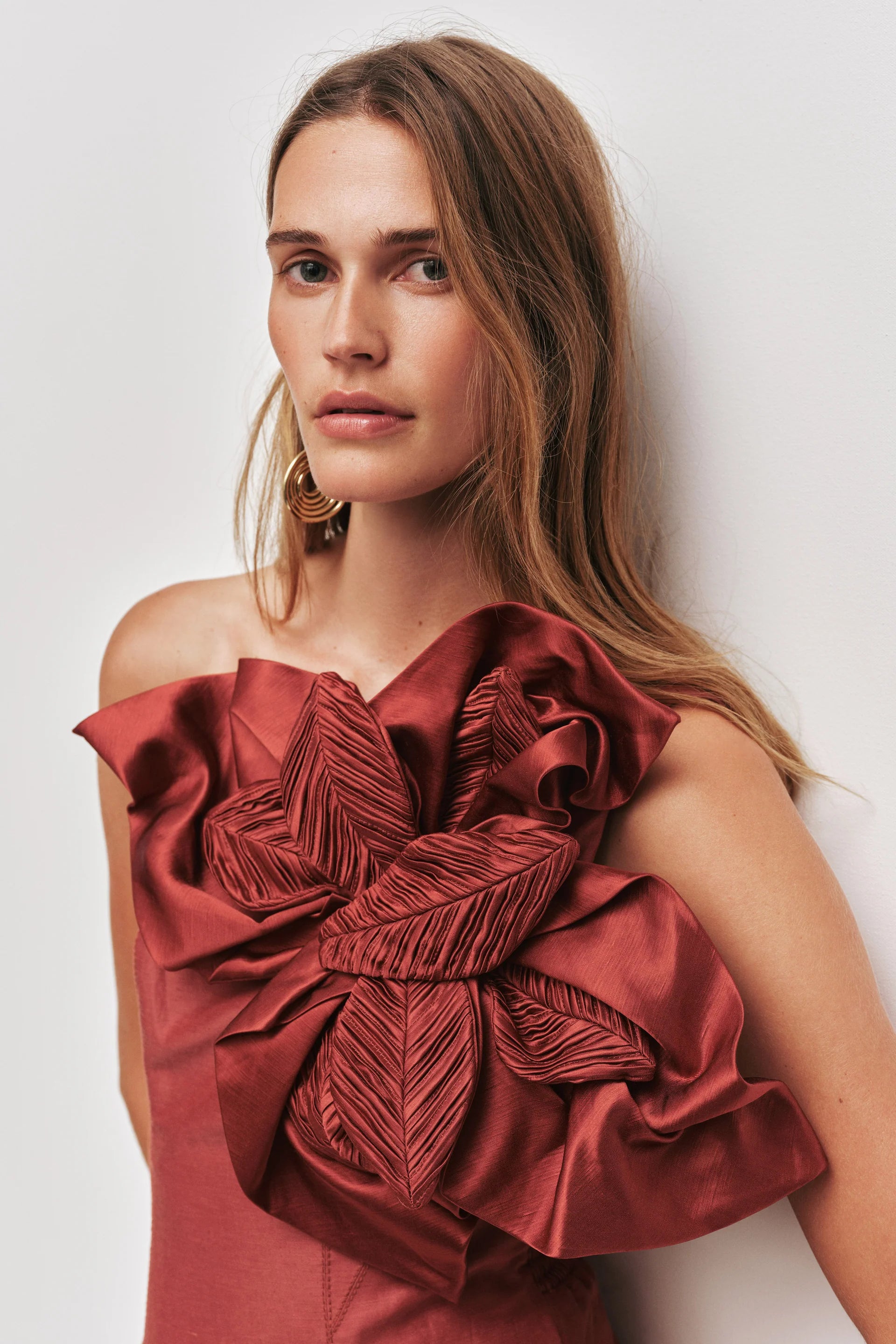 Isla Floral Applique Mini Dress In Brown