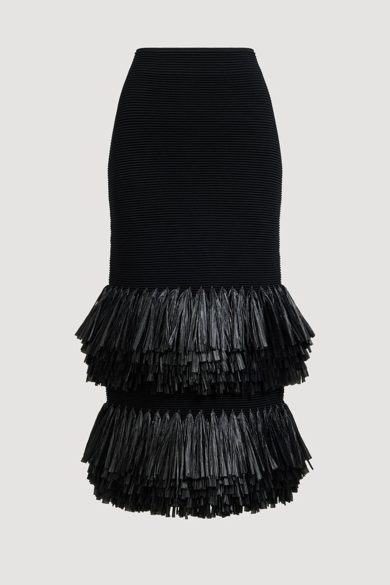 Agave Knit Raffia Midi Skirt In Black
