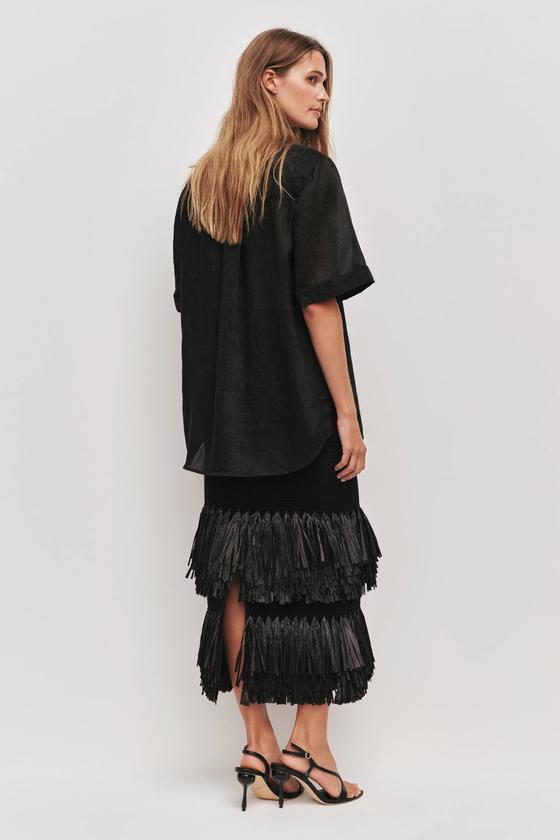 Agave Knit Raffia Midi Skirt In Black