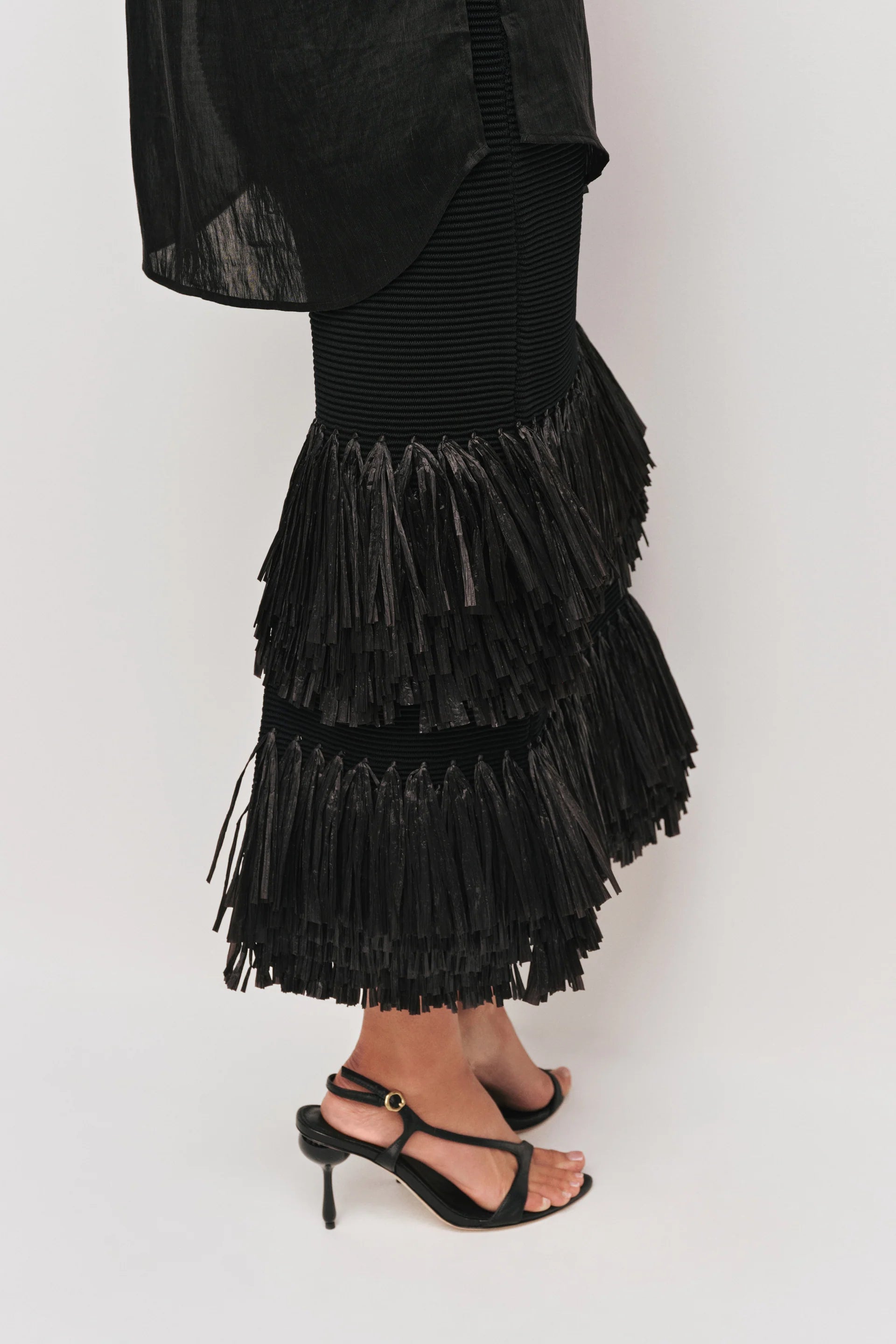 Agave Knit Raffia Midi Skirt In Black