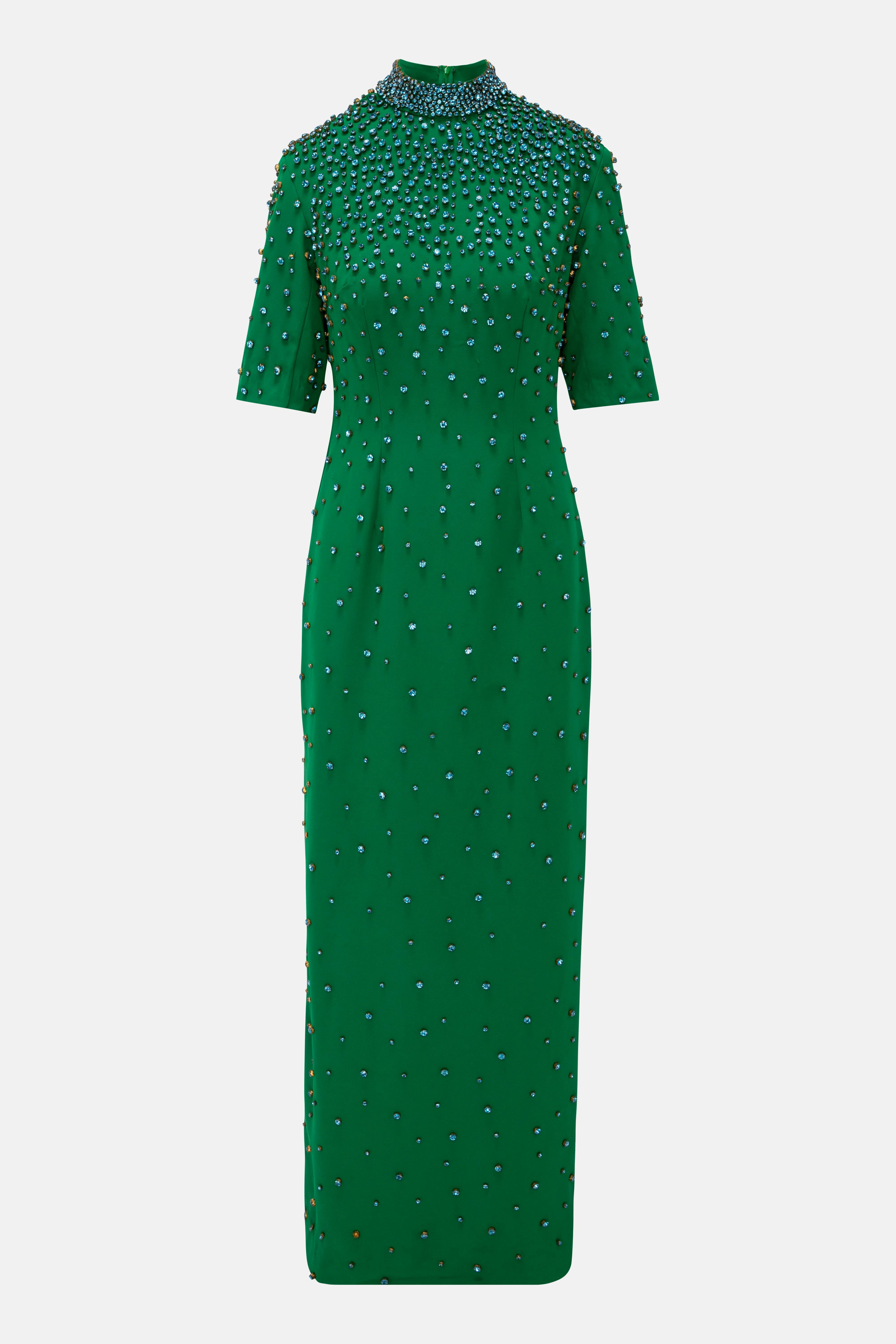 Crystal Embellished Evening Dress in Green