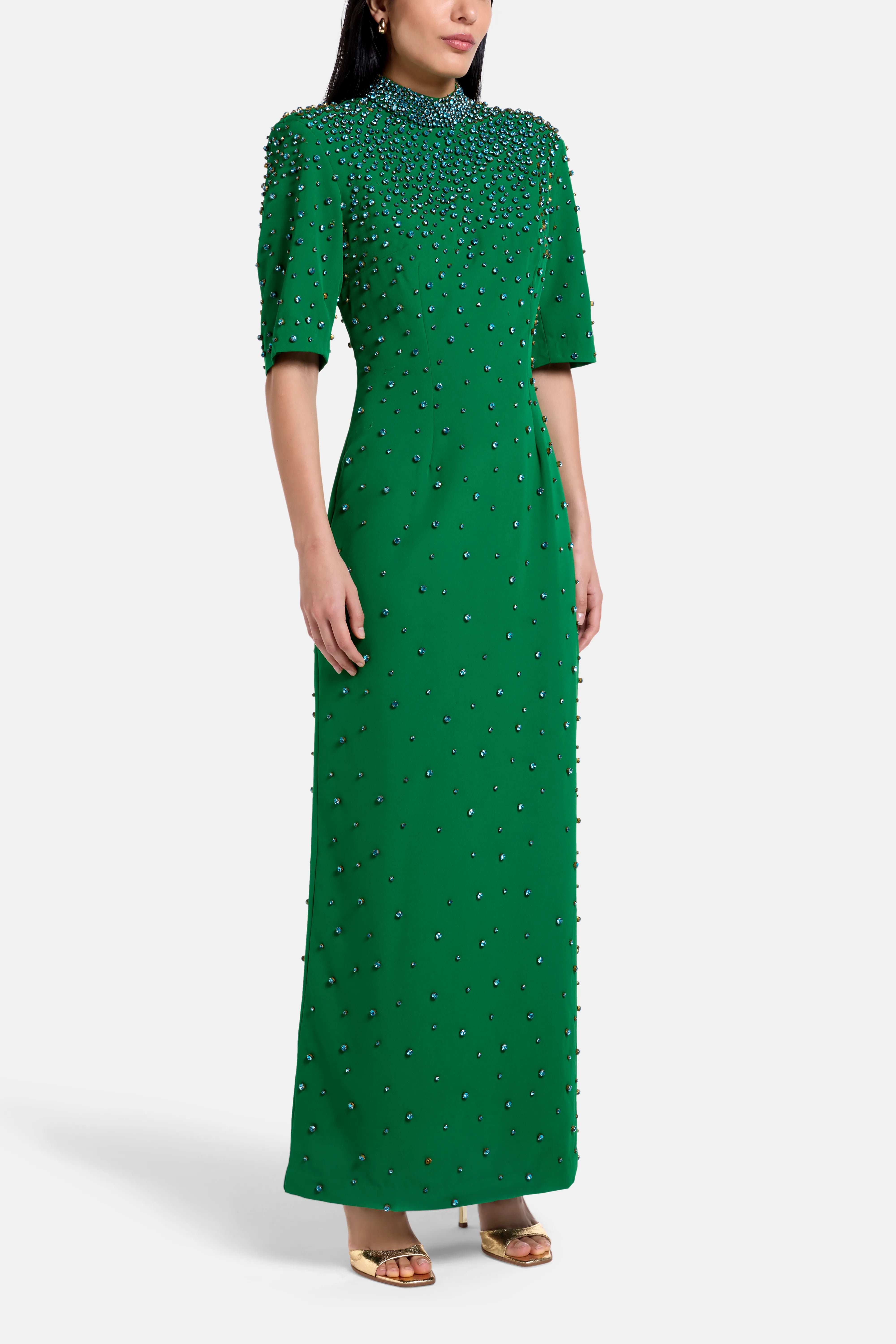 Crystal Embellished Evening Dress in Green