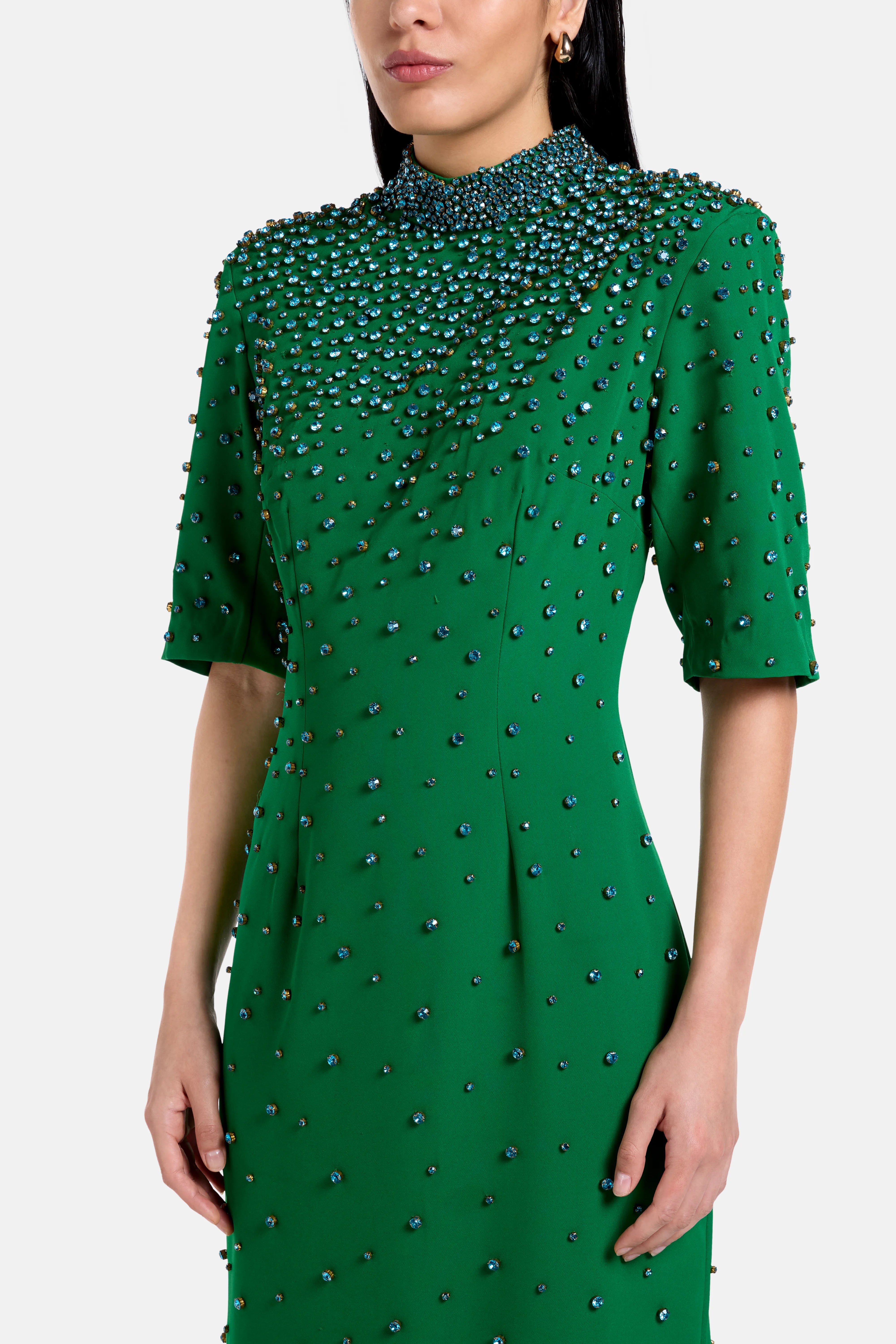 Crystal Embellished Evening Dress in Green