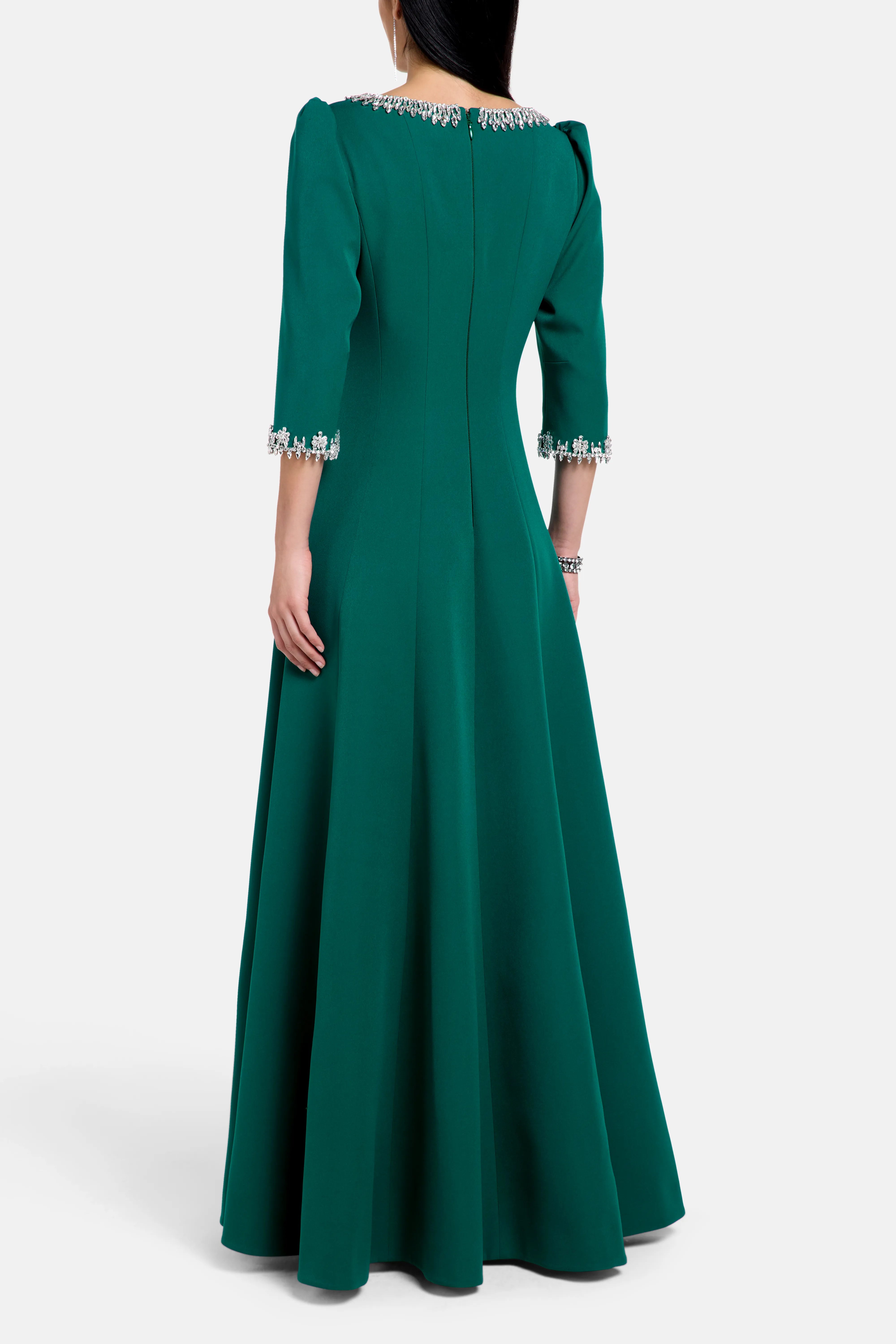 Elira Crystal Embellished Evening Dress in Green