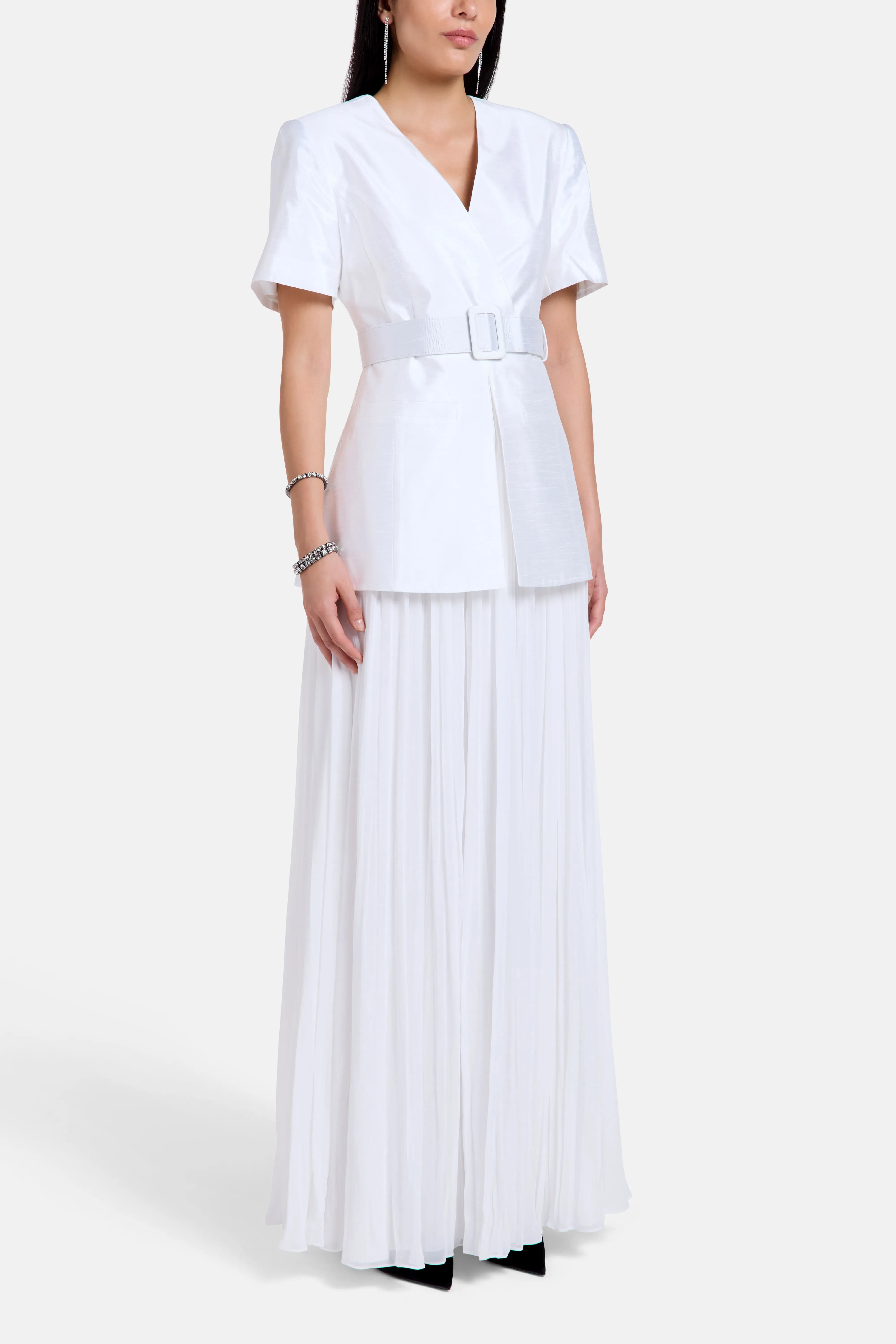 Raisa Belted Maxi Dress in White