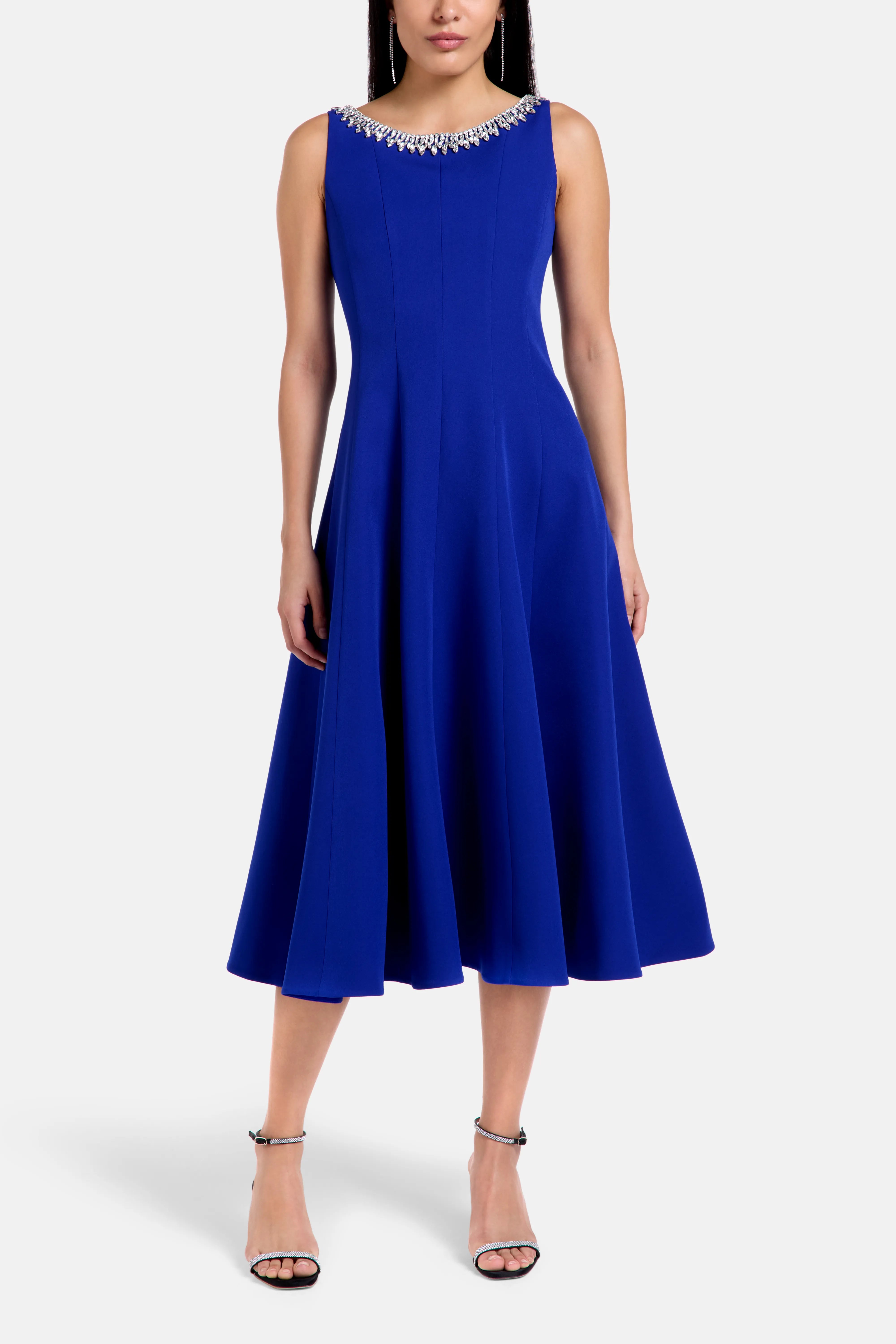 Isella Crystal Embellished Sleeveless Evening Dress in Blue