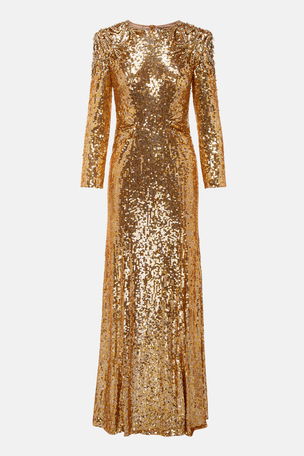 Dulcet Embellished Evening Dress in Gold