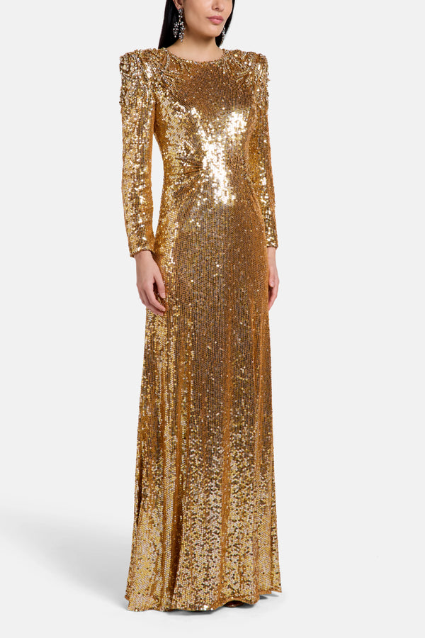 Dulcet Embellished Evening Dress in Gold