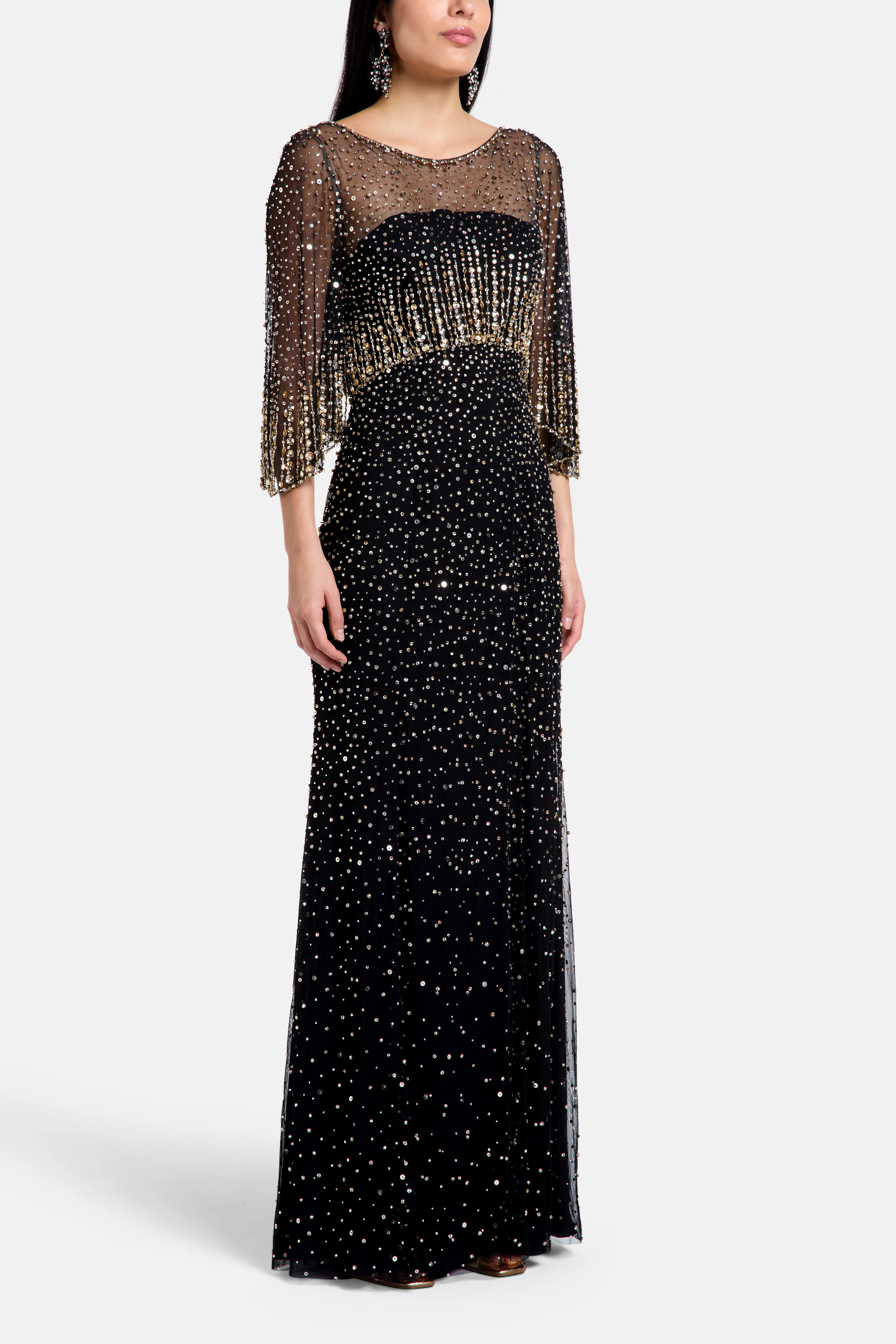 Kiya Embellished Evening Dress in Black