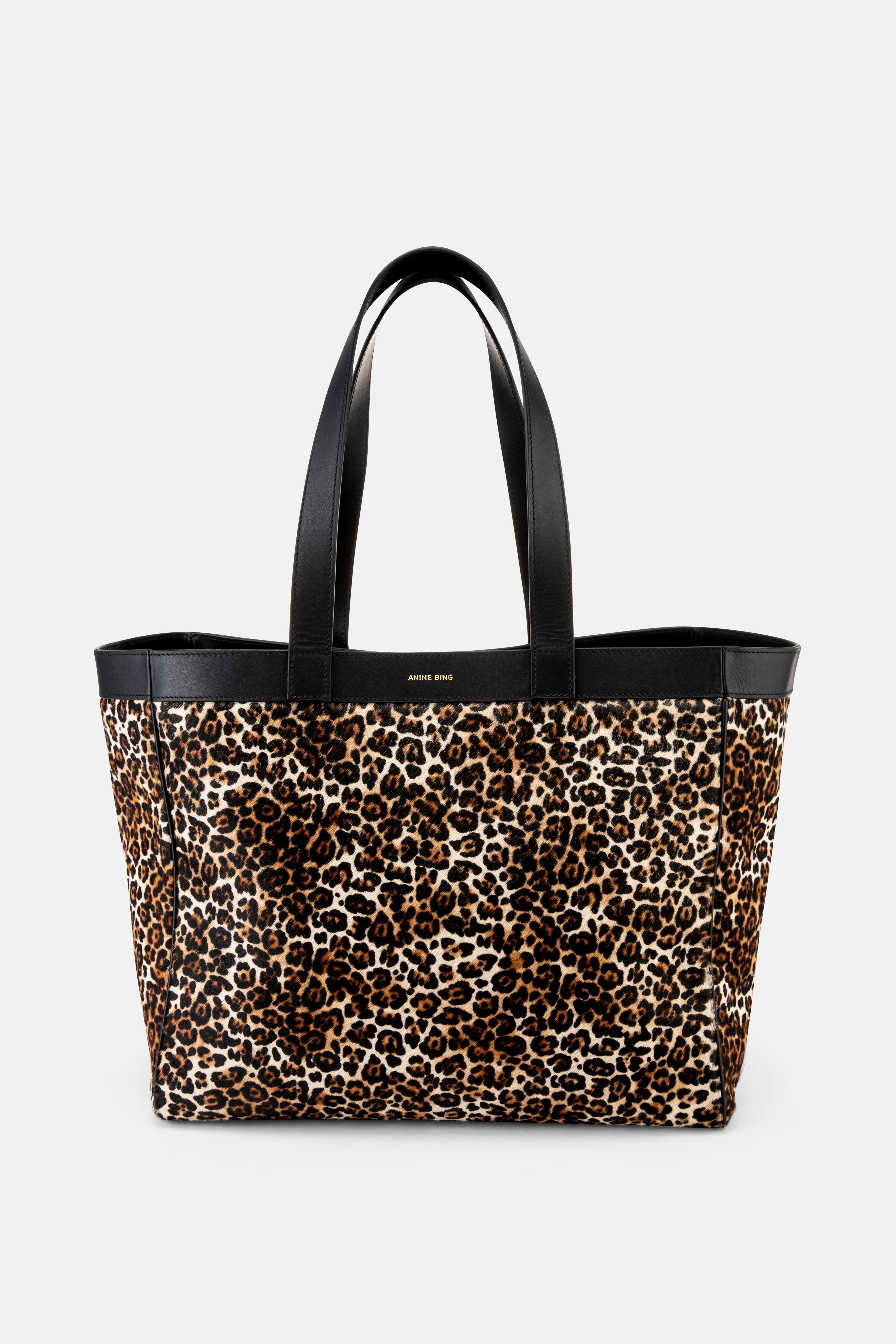 Rio Leopard Print Leather Medium Tote Bag in Beige
