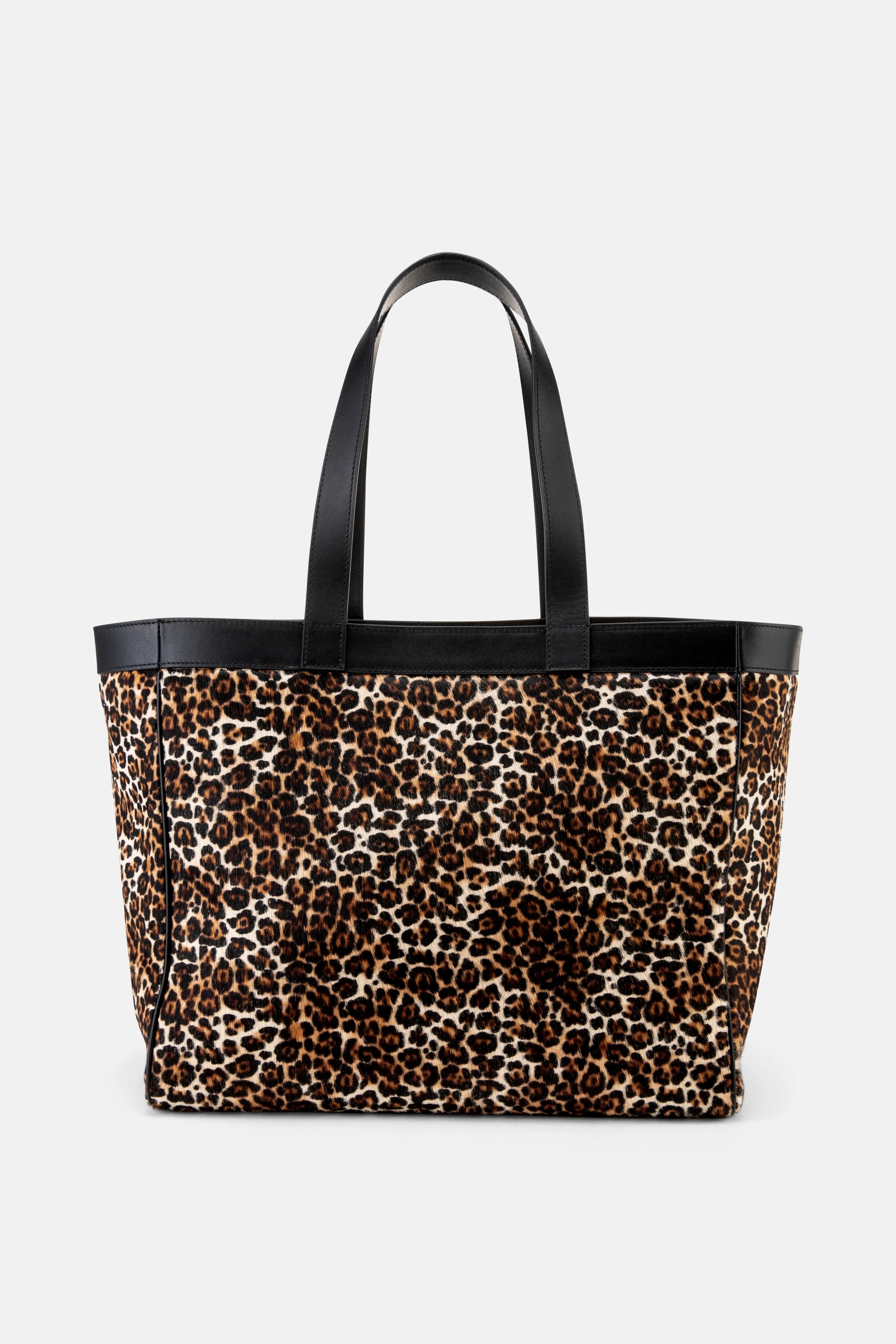 Rio Leopard Print Leather Medium Tote Bag in Beige