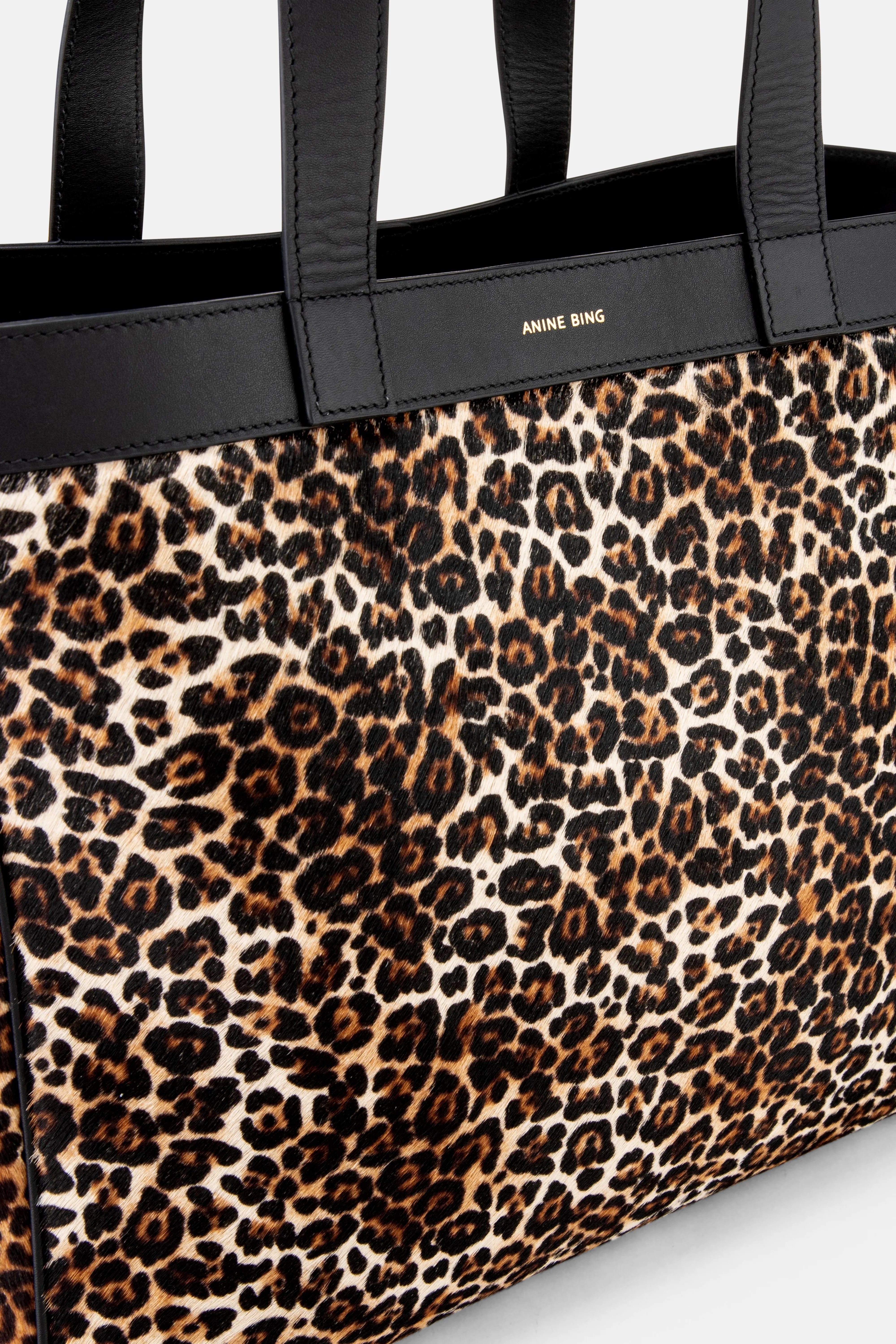 Rio Leopard Print Leather Medium Tote Bag in Beige