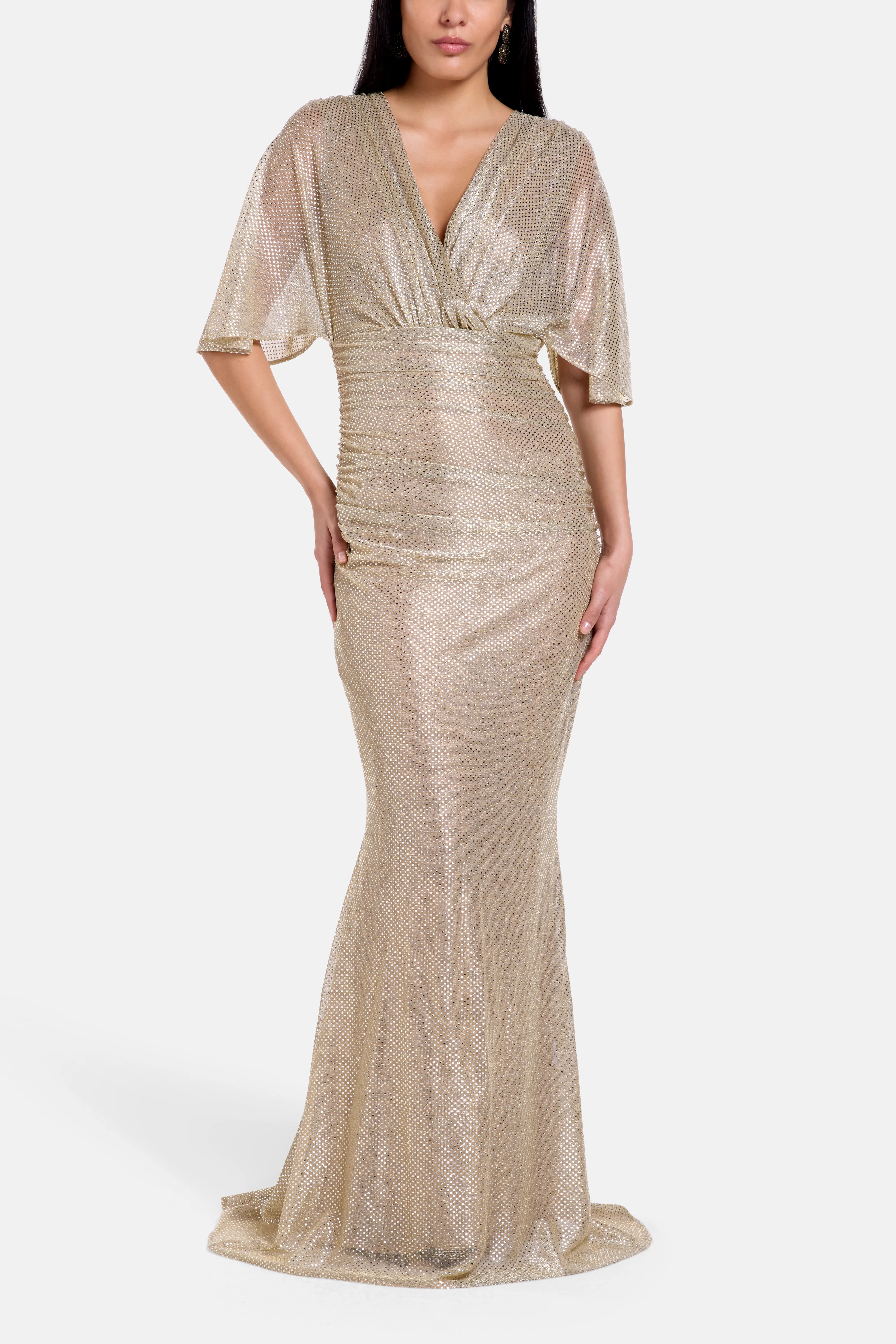 Mermaid Voile Shimmer Evening Dress in Gold