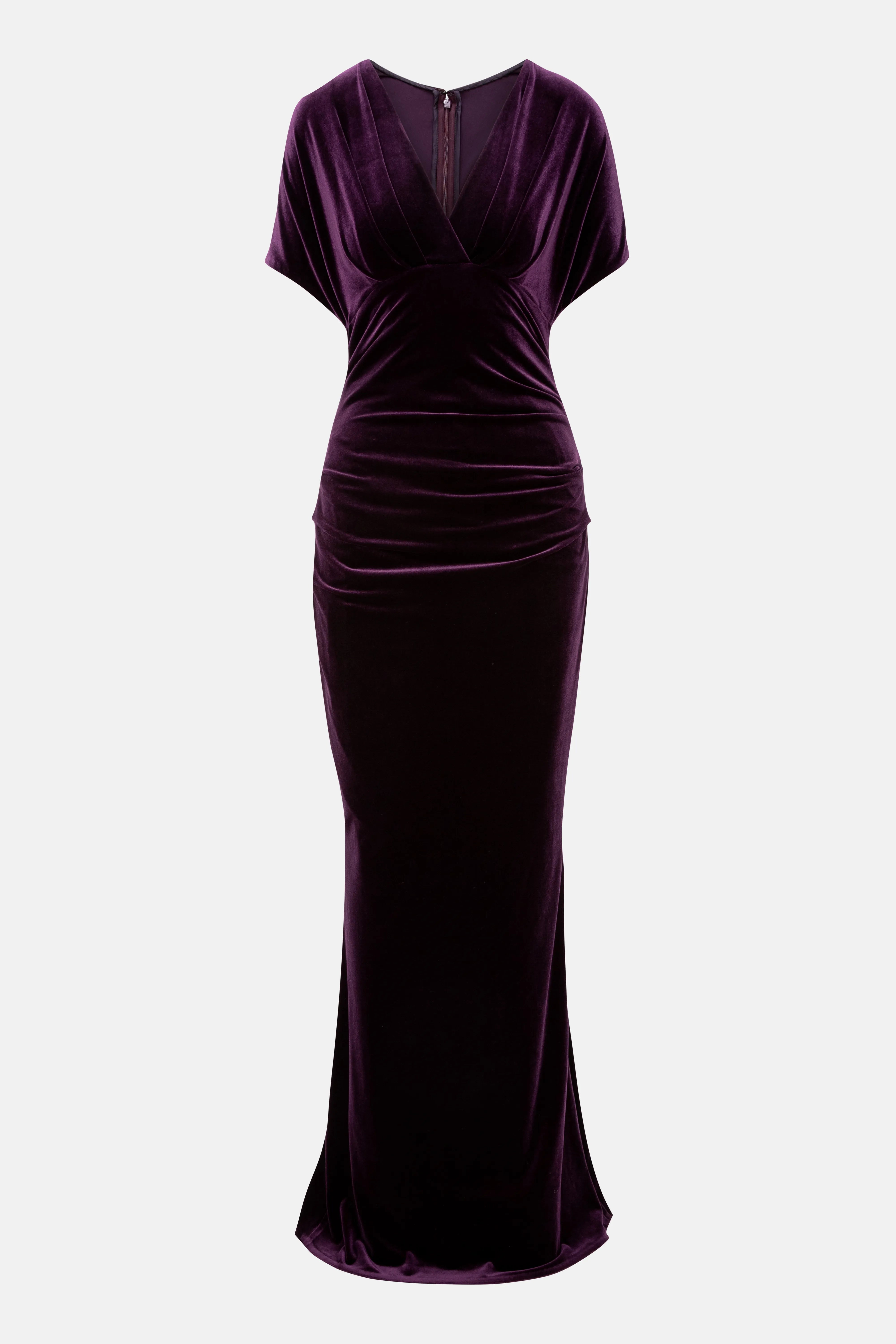 Stretch Velvet Evening Dress in Purple