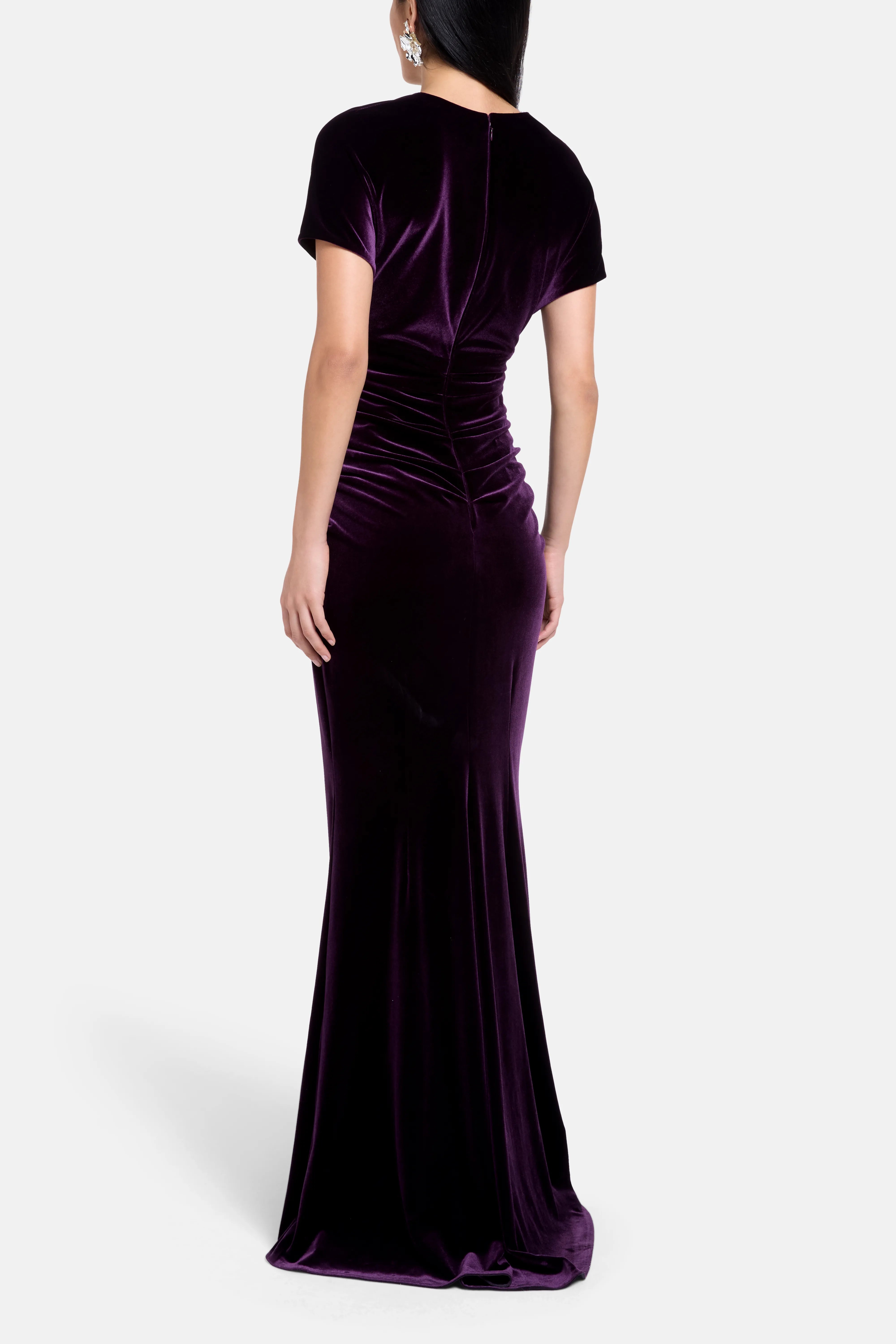 Stretch Velvet Evening Dress in Purple