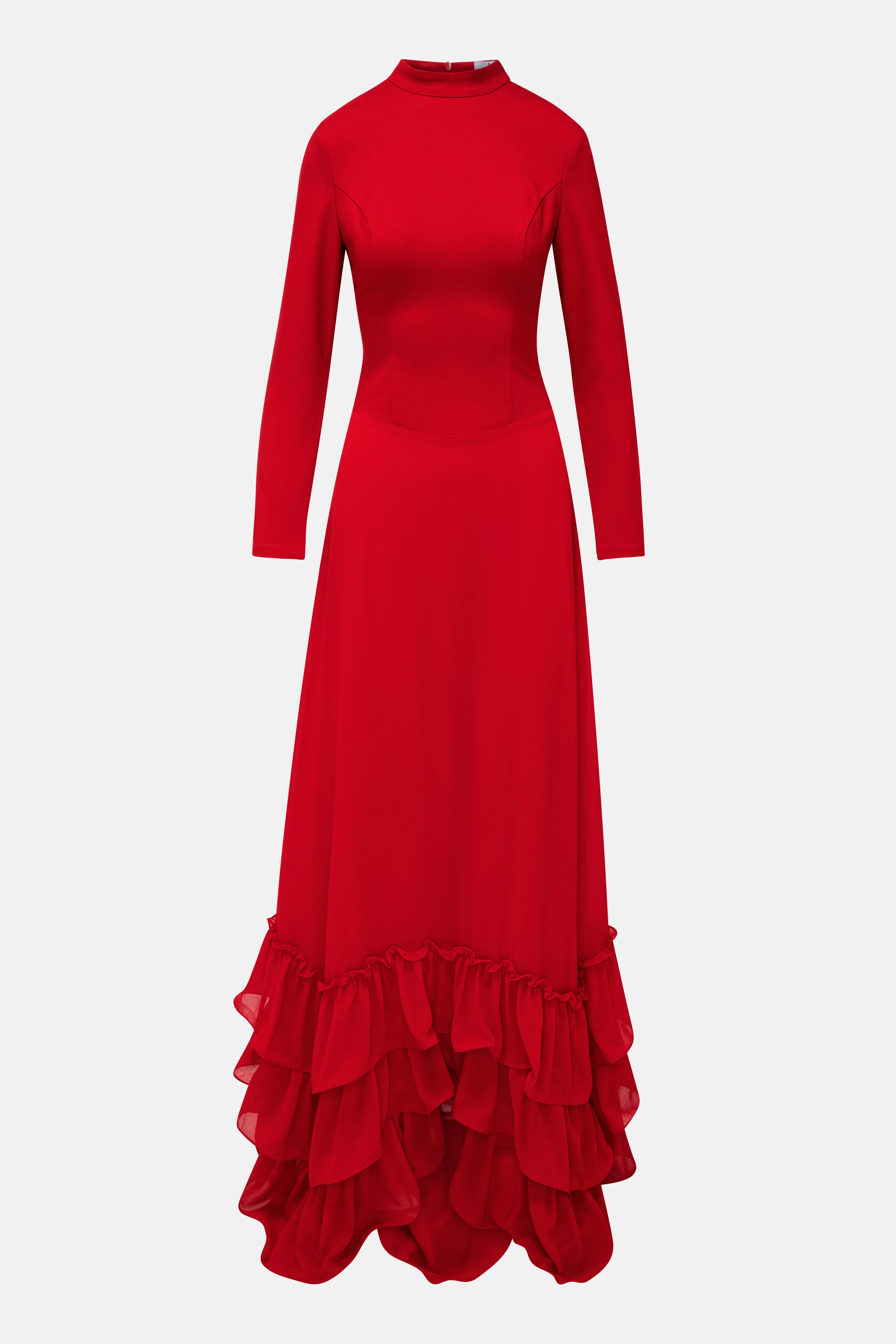 Evelyn Ruffles Maxi Dress in Red