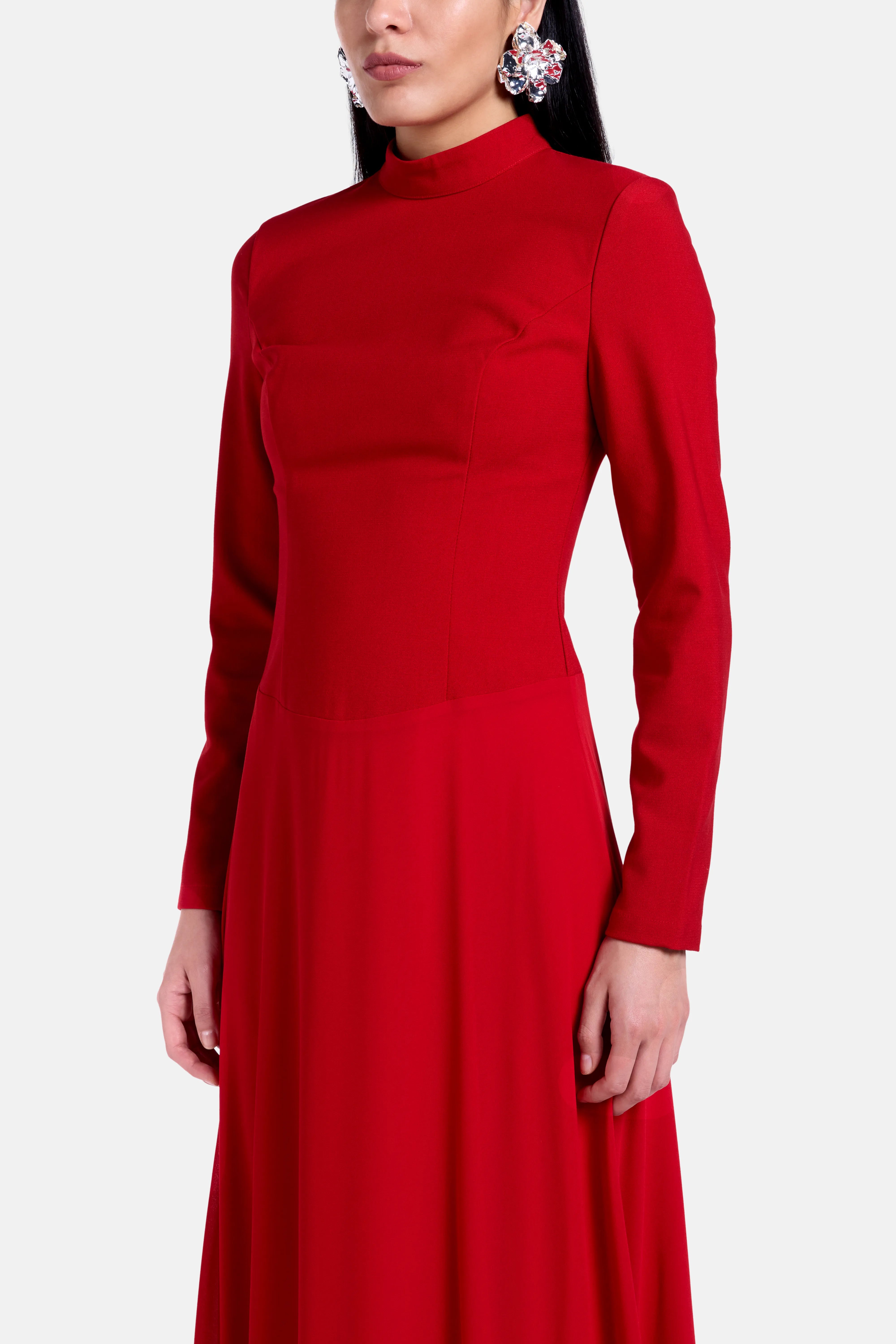 Evelyn Ruffles Maxi Dress in Red