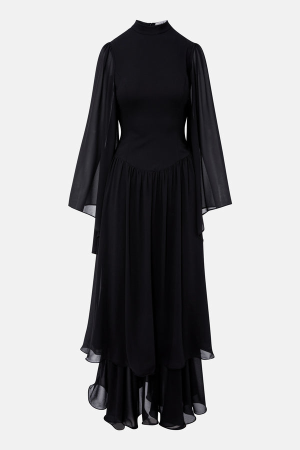 Emilia Ruffles Maxi Dress in Black