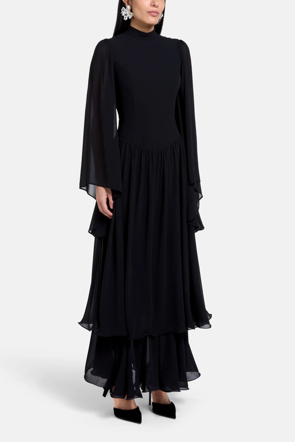 Emilia Ruffles Maxi Dress in Black