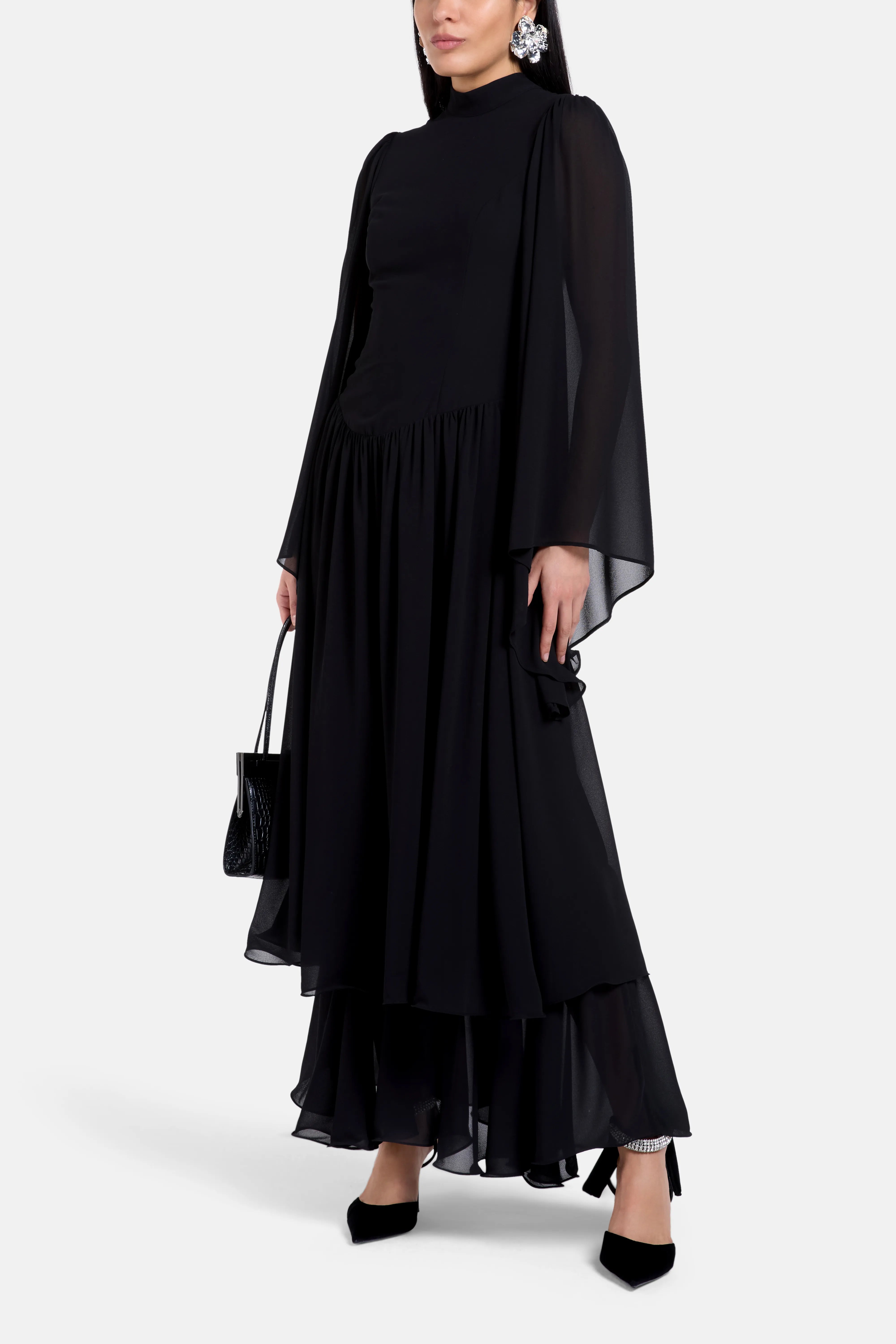 Emilia Ruffles Maxi Dress in Black
