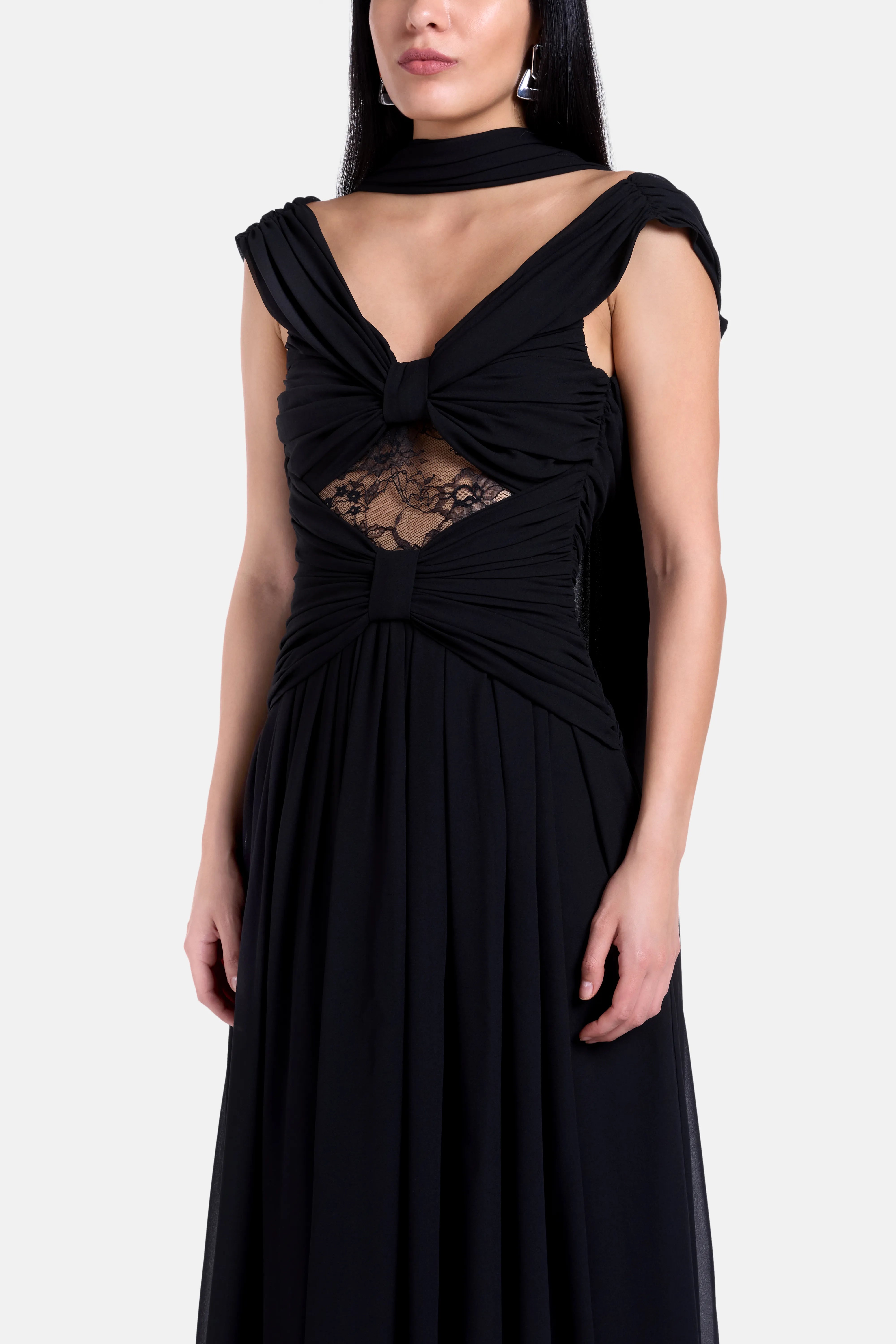 Aaliyah Maxi Dress in Black with Scarf