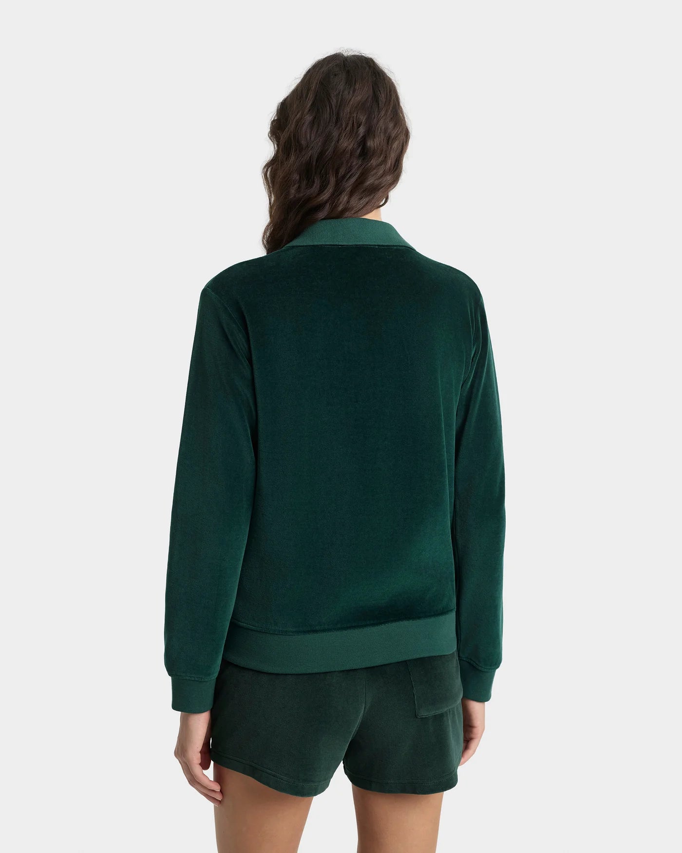 Crown Tennis Velour LS Cotton Polo T-Shirt in Green