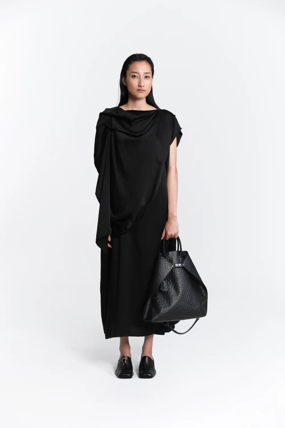 Closer Embossed Ostrich Leather Backpack in Black