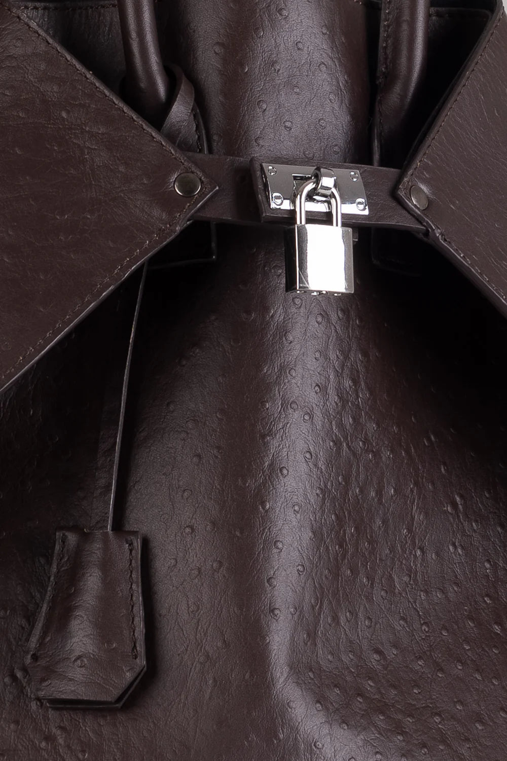 Closer Embossed Ostrich Leather Backpack in Brown