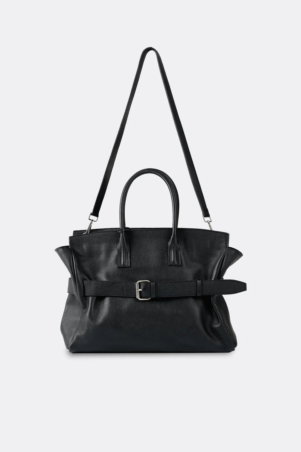 Affix Grain Leather Shoulder Bag in Black