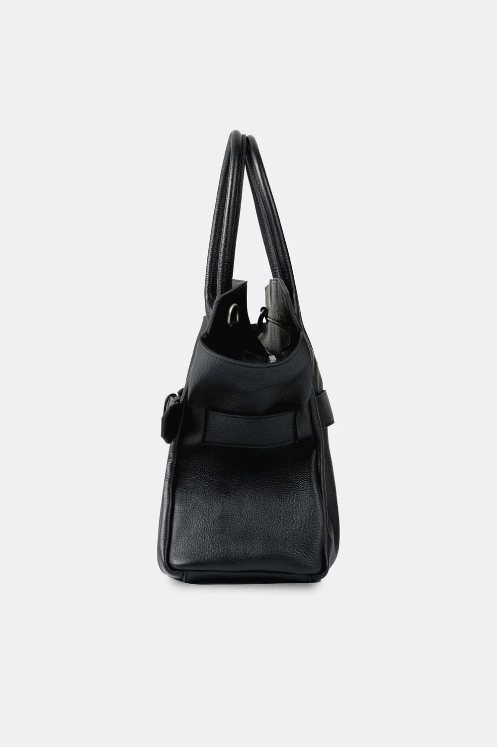 Affix Grain Leather Shoulder Bag in Black