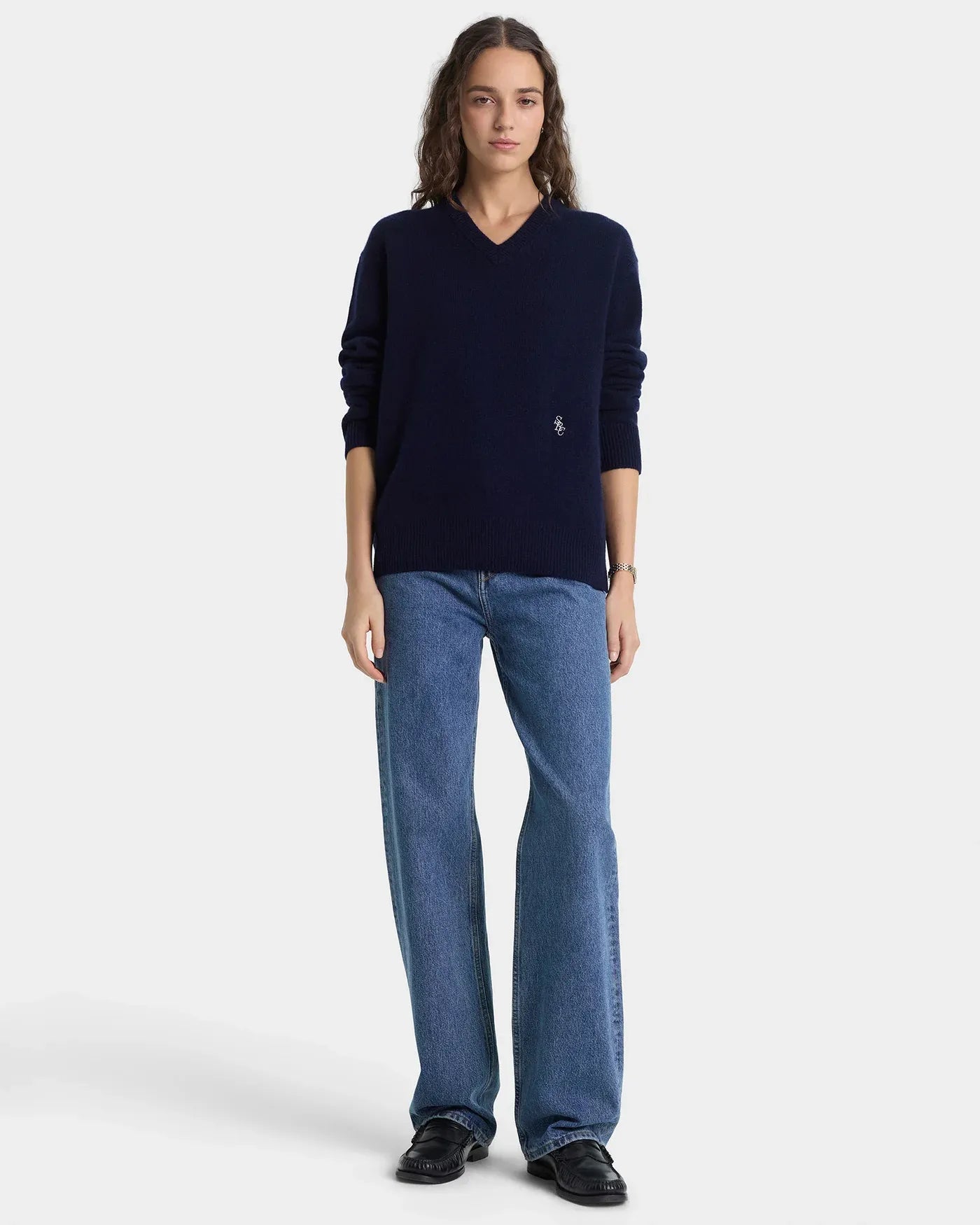 SRC Cashmere V Neck Sweater in Blue