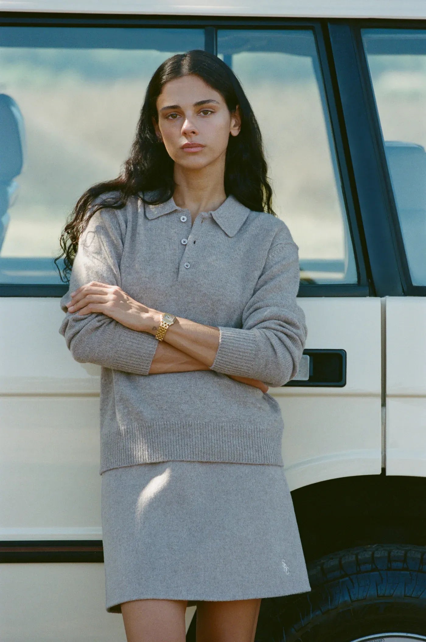 SRC Cashmere Long Sleeve Polo in Beige