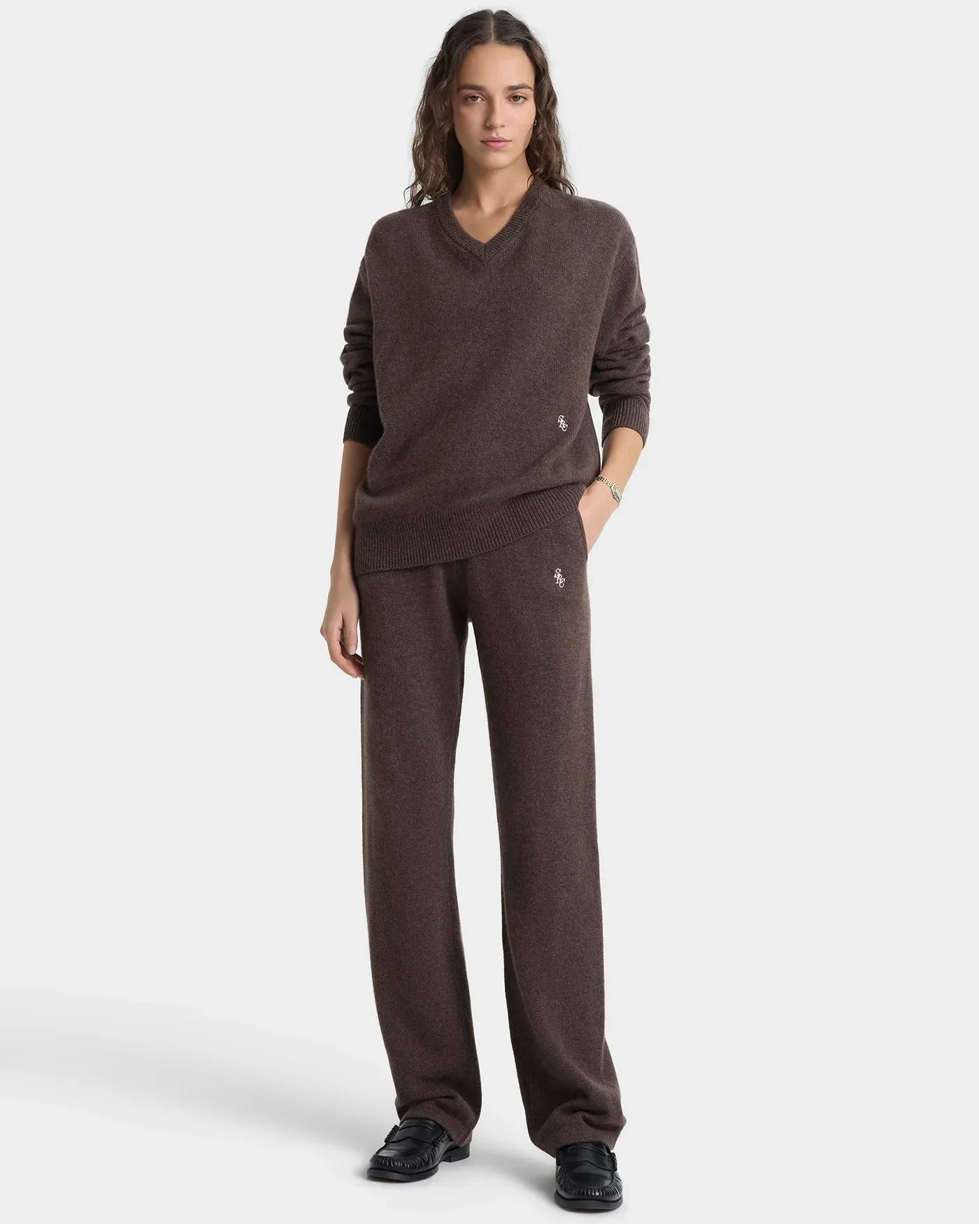 SRC Cashmere V Neck Sweater in Brown