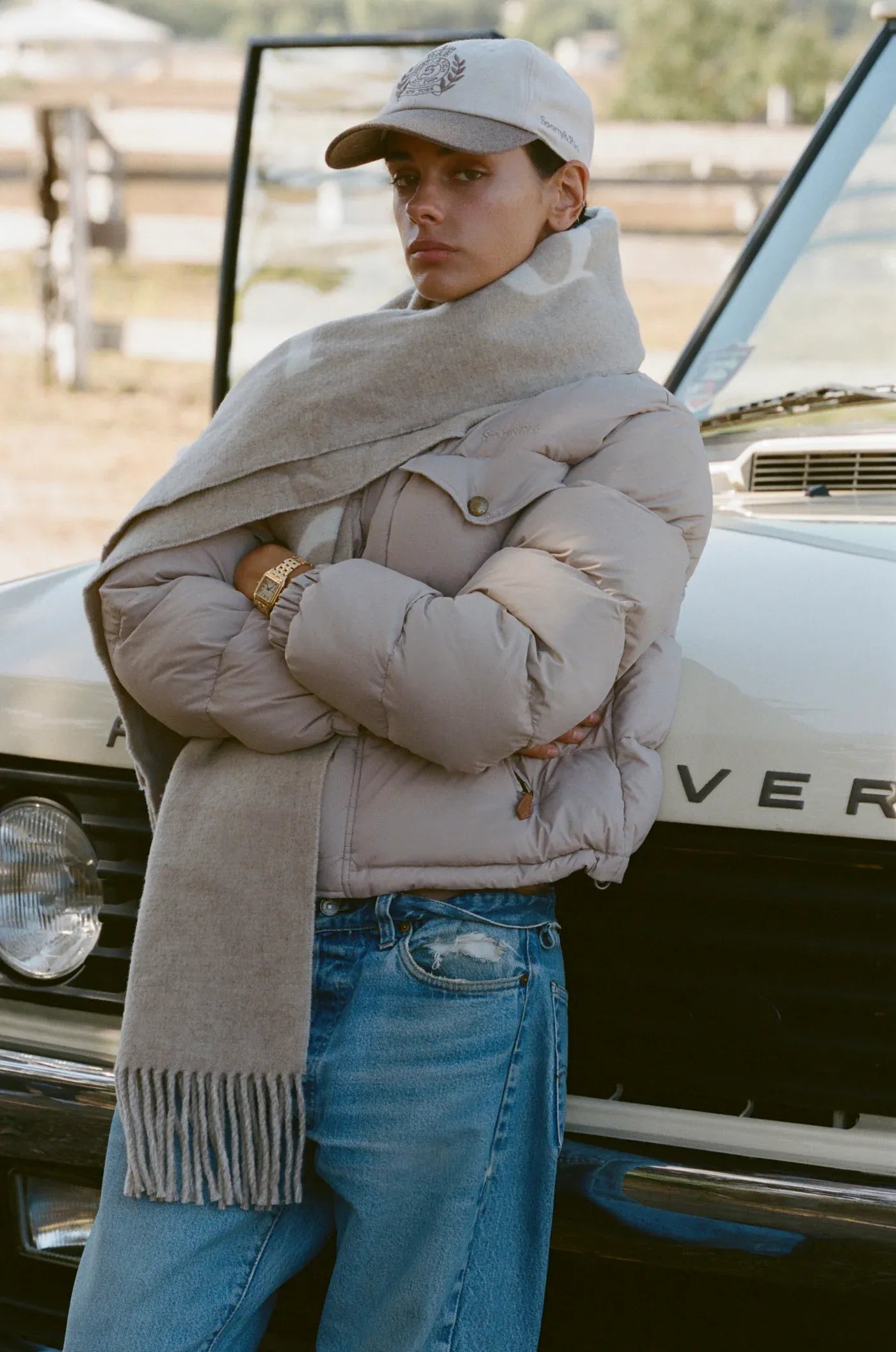 Big Serif Wool Scarf in Beige