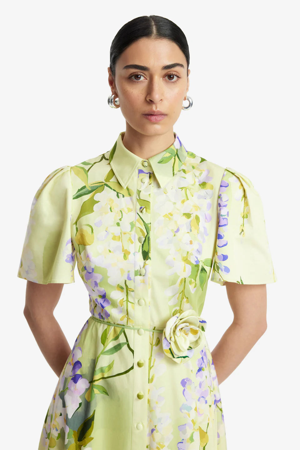 Bianca Cotton Floral Midi Dress in Green