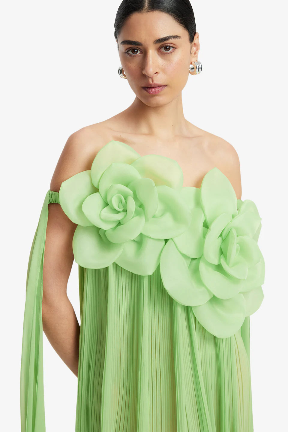 Jaclyn Draped Off Shoulder Cape Floral Maxi Dress in Green