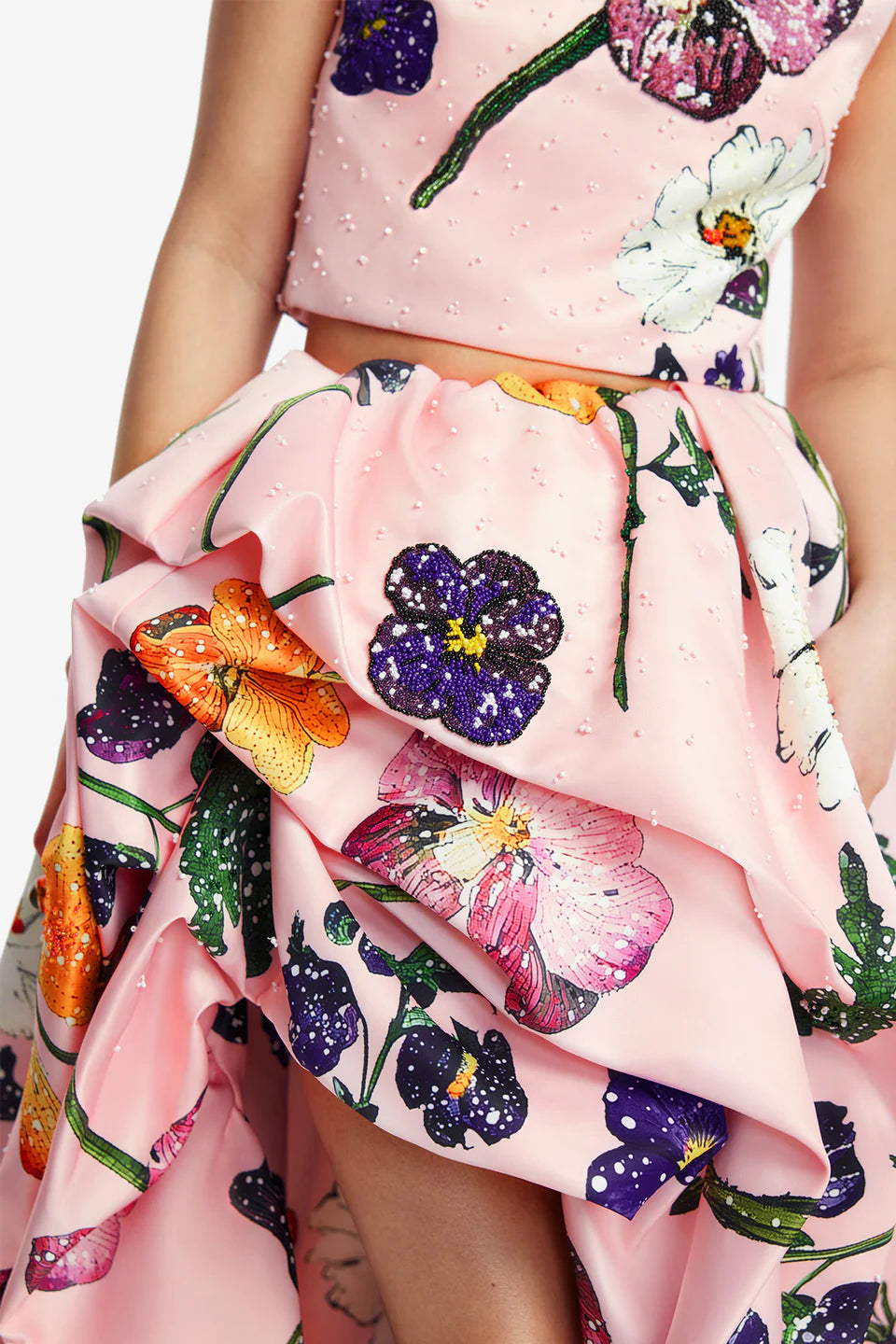 Fiorella Embellished Voluminous Floral Maxi Skirt in Pink